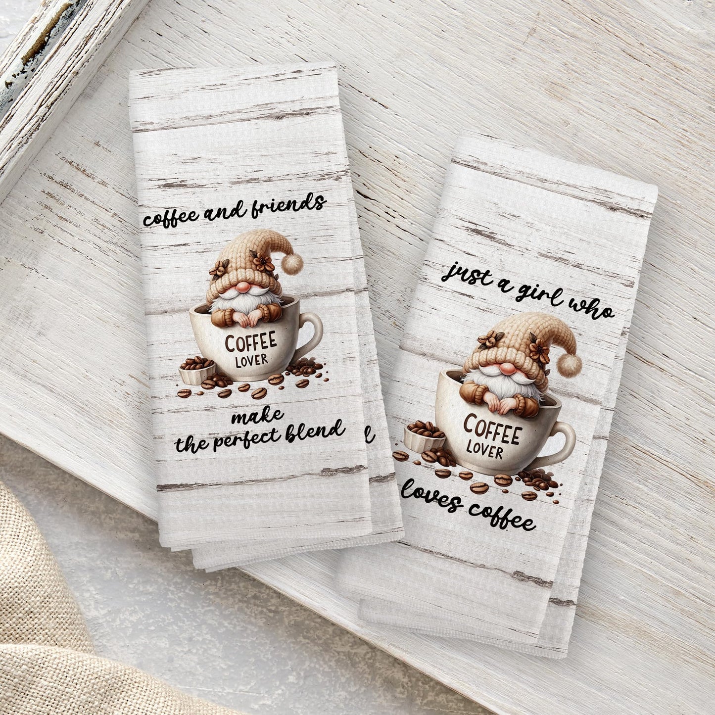 CUANFDDSF Coffee Gnomes Coffee Bar Decor Kitchen Towels Set of 2, Coffee Lover Gifts for Women Girls, Bar Accessories Decoration Tea Towels Kitchen Hand Towels 16x24 Inch
