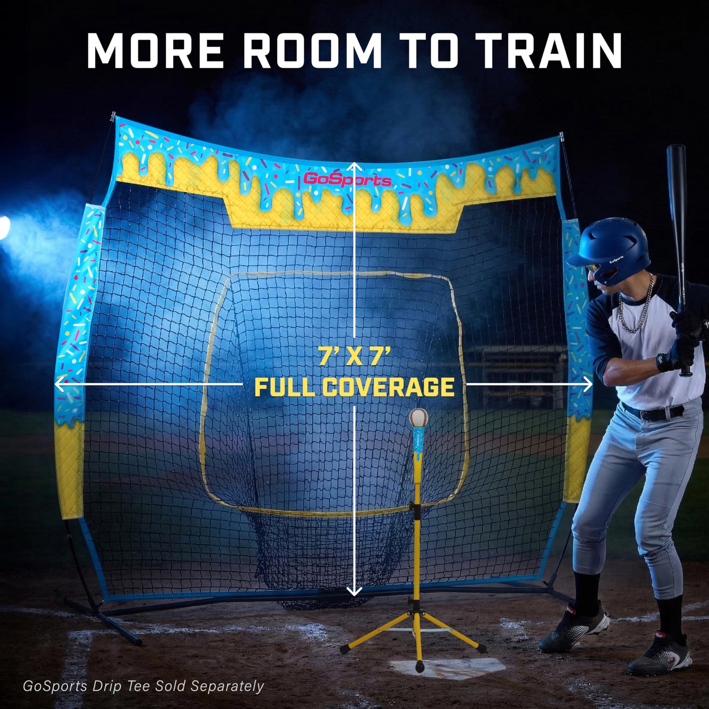 GoSports 7 x 7 ft Ice Cream Drip Baseball & Softball Batting Net - Full Size Hitting & Pitching Practice Net with Strike Zone and Carry Case