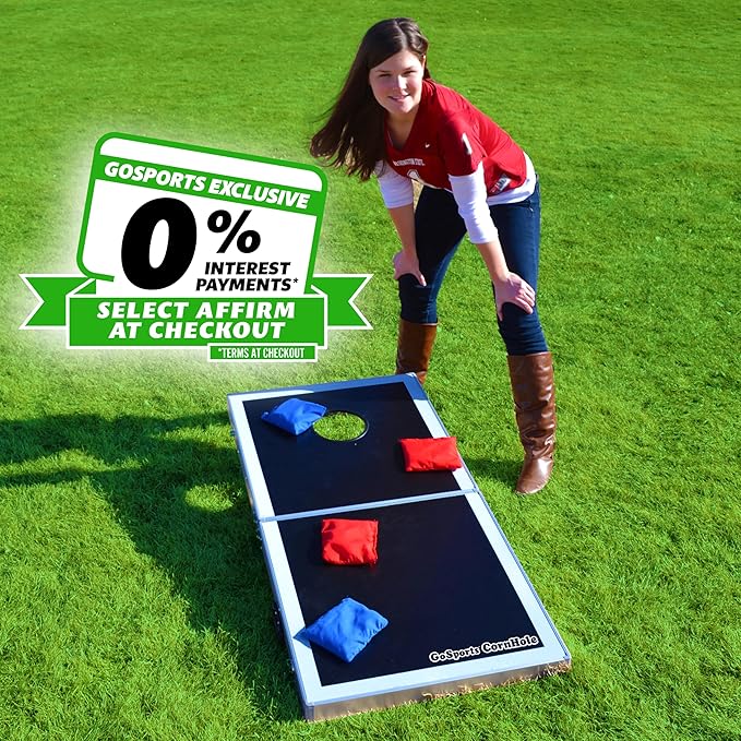 GoSports 4 x 2 ft Aluminum Cornhole Game Sets – Choose LED Lights or Standard - Set Includes 2 Foldable Regulation Size Boards, 8 Bean Bags, & Rules