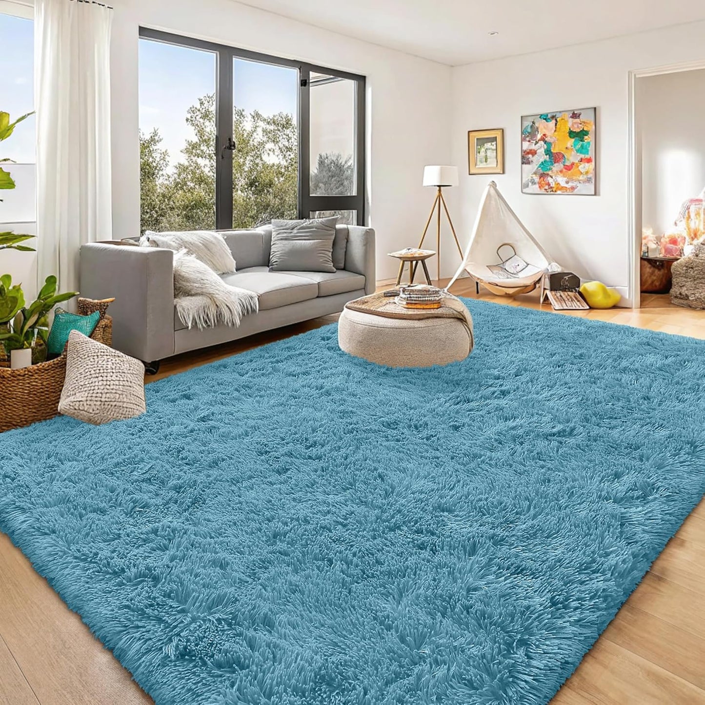 OLANLY 8x10 Large Area Rug - Soft Fluffy Shaggy Carpet for Living Room & Bedroom | Slate Blue