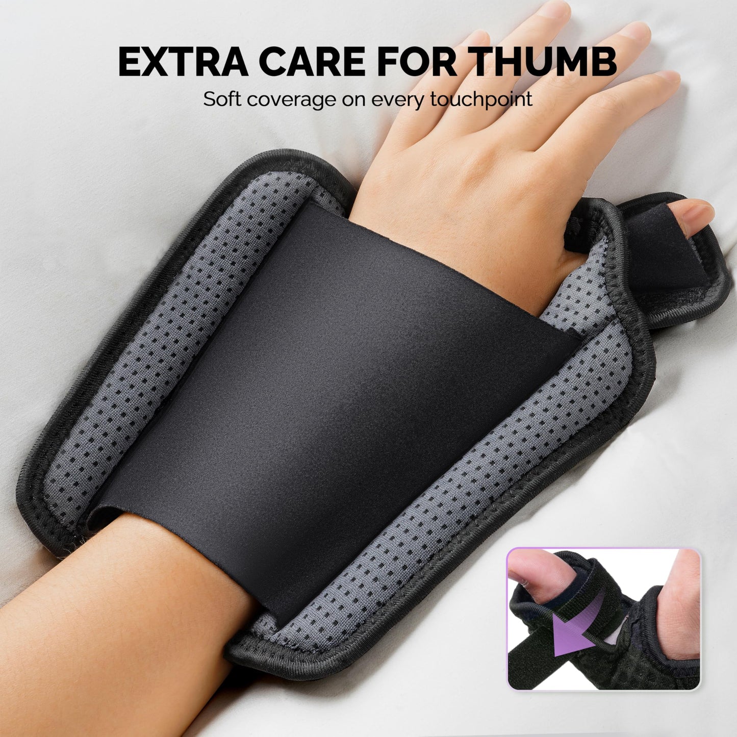 FEATOL Thumb Brace Left Hand - Ergonomic Support for Trigger Thumb, De Quervain's Tenosynovitis, Lightweight Wrist Brace for Carpal Tunnel, Size S/M, 5"-6.5", Black Purple