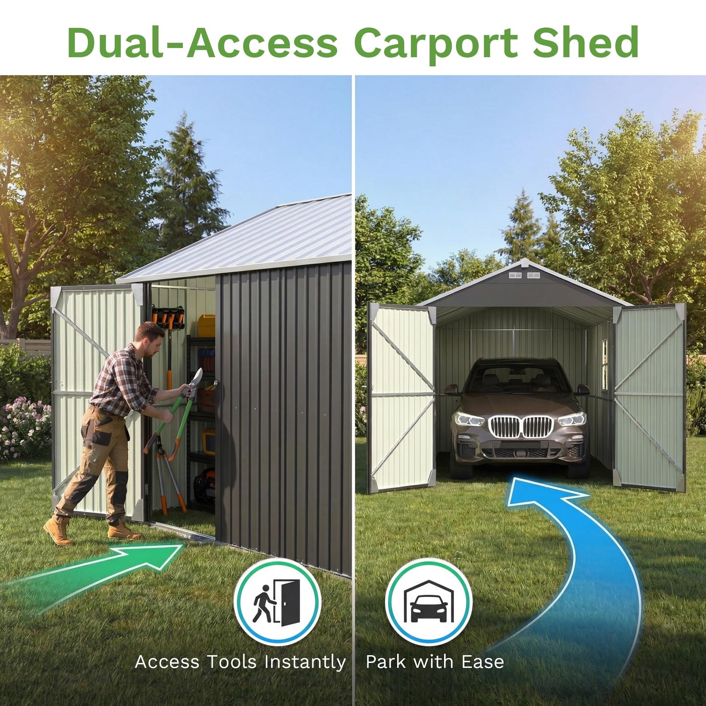 Patiowell 12x20 FT Outdoor Storage Shed, Large Metal Garden Shed with Lockable Doors & Windows, Waterproof Reinforced Tool Shed with Side Door & Air Vents for Cars Trucks Boats, Black