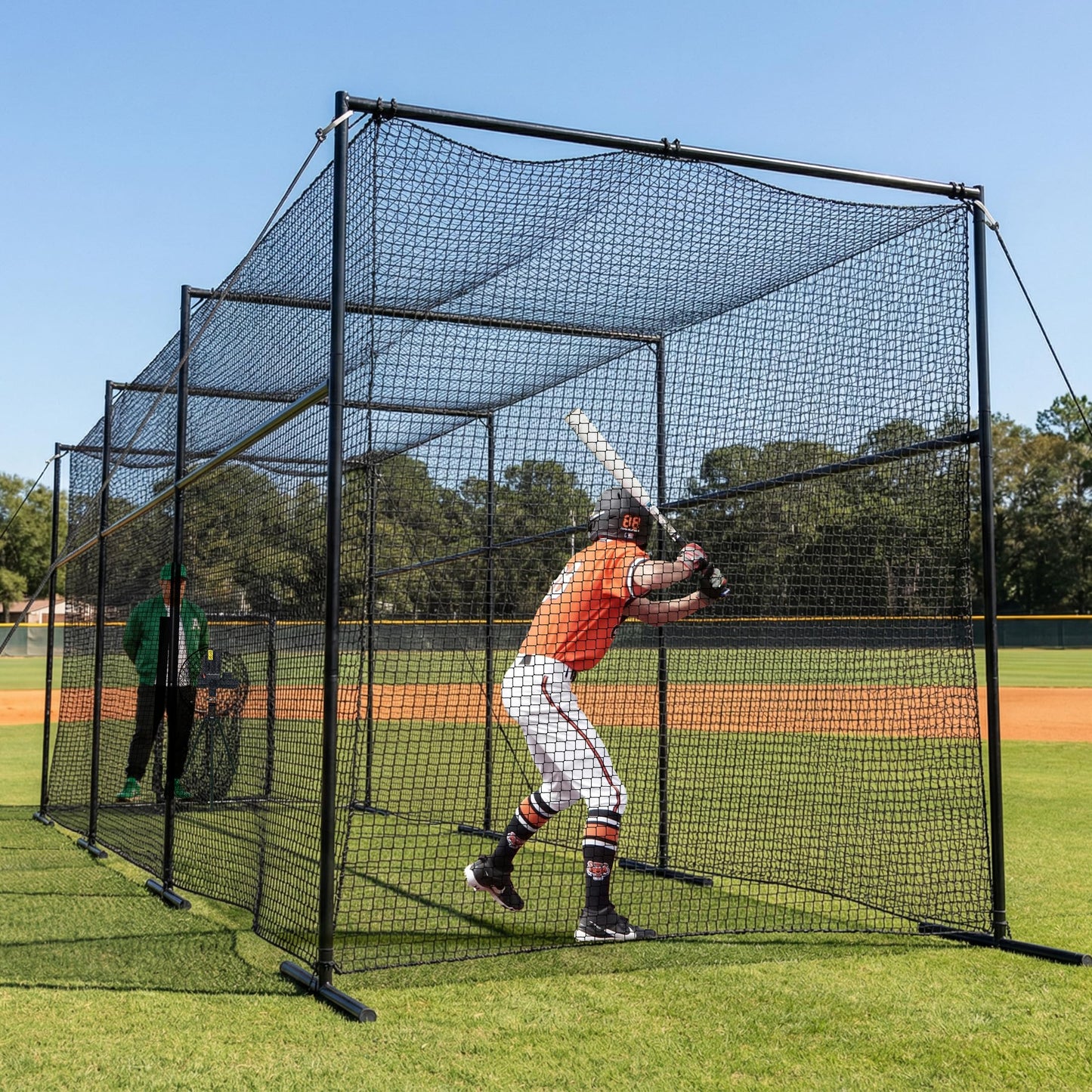 MR 40FT Batting Cage, Baseball Softball Hitting Cage Net and Frame, Heavy Duty Baseball Softball Training Equipment, Framed Batting Cage Complete Package for Hitting and Pitching Practice, Black