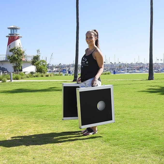 GoSports 4 x 2 ft Aluminum Cornhole Game Sets – Choose LED Lights or Standard - Set Includes 2 Foldable Regulation Size Boards, 8 Bean Bags, & Rules