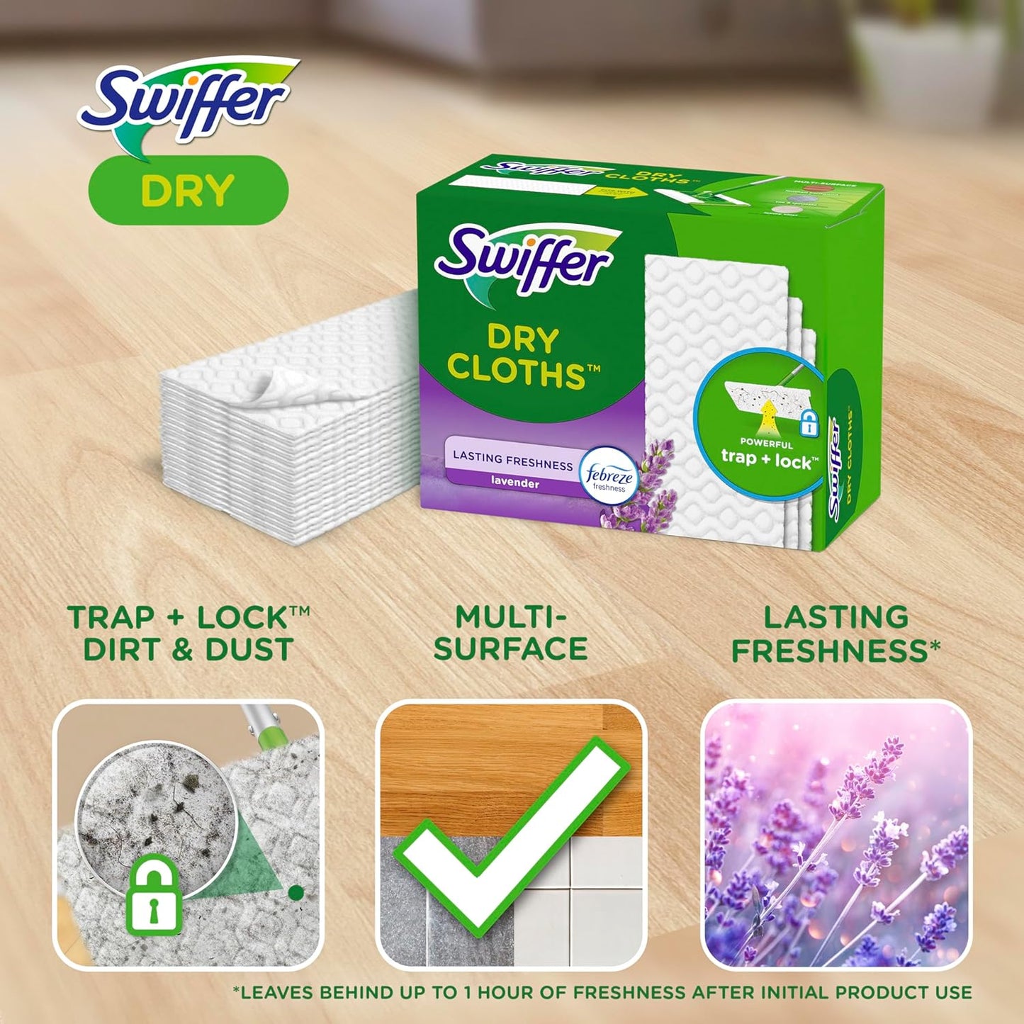 Swiffer Sweep + Mop Dry Pads Refill - Lavender Floor Cleaner for Dirt & Dust | 52 Count