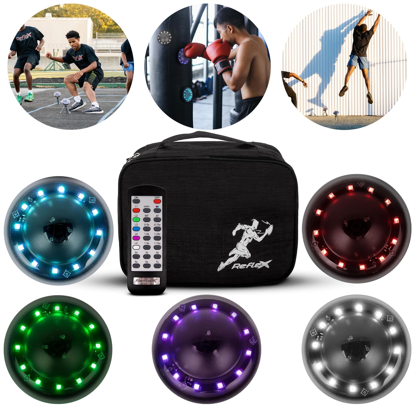 Reflexx RLT 2.1 Reaction Training Lights – Improve Reaction Time, Coordination & Focus – Adjustable Speed, Random Mode, Brightness & Sound Control – for Fitness, Rehab, Seniors & Athletes