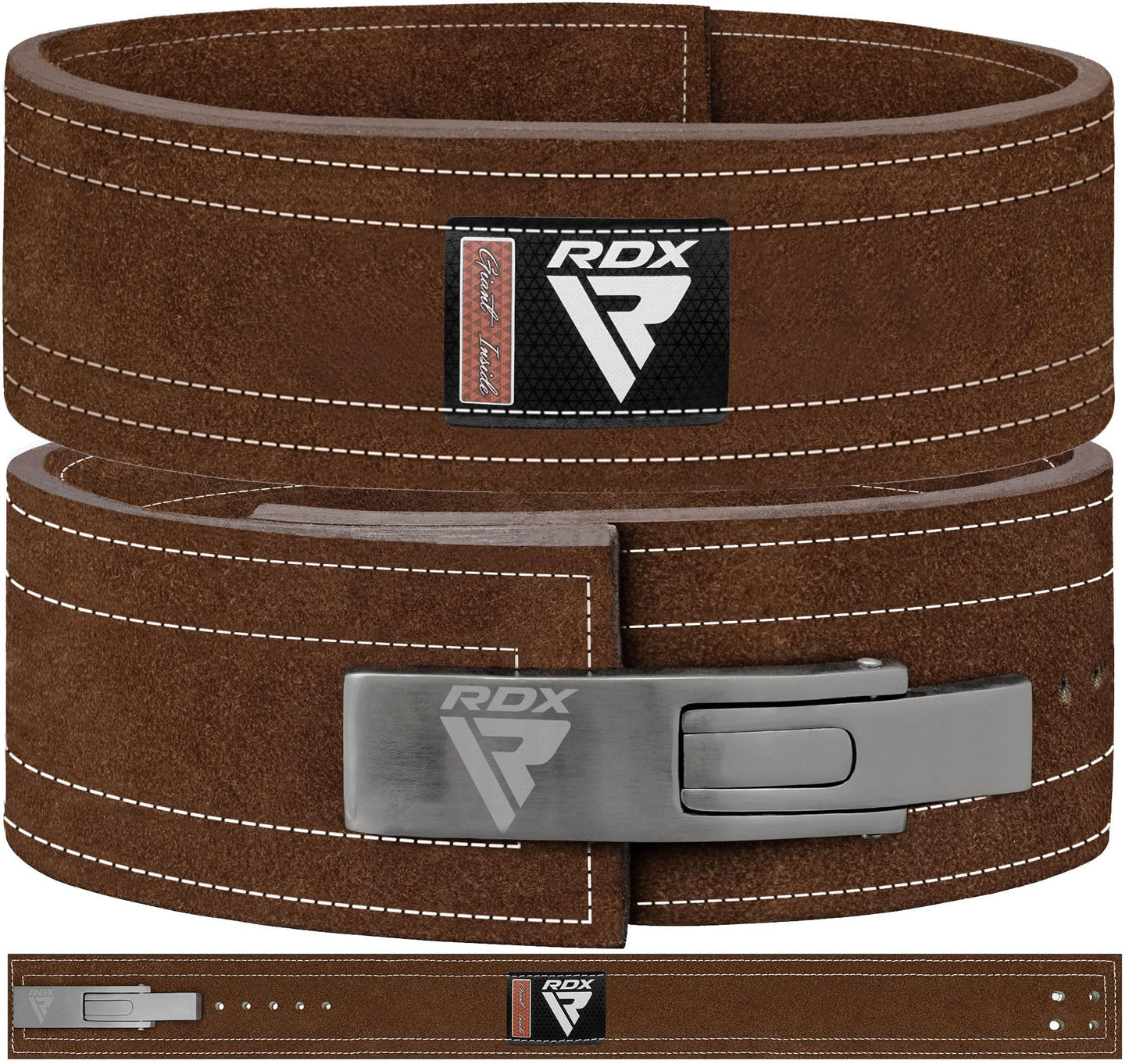 RDX Powerlifting Belt for Weight Lifting, Approved by IPL and USPA, Lever Buckle Gym Training Leather Belt 10mm Thick 4 inches Lumbar Back Support Men Women Bodybuilding Deadlifts (Brown White, XL)