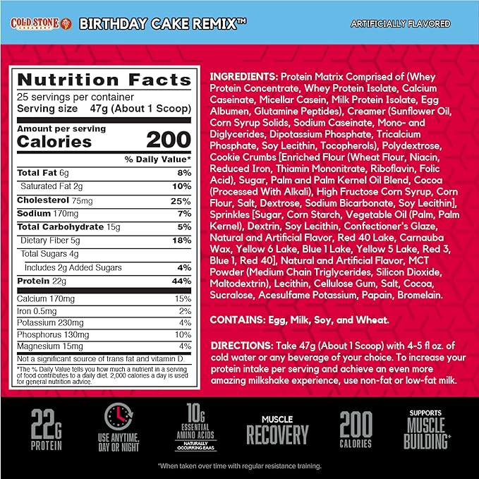BSN Syntha-6 Whey Protein Powder, Cold Stone Creamery- Birthday Cake Remix Flavor, Micellar Casein, Milk Protein Isolate Powder, 25 Servings