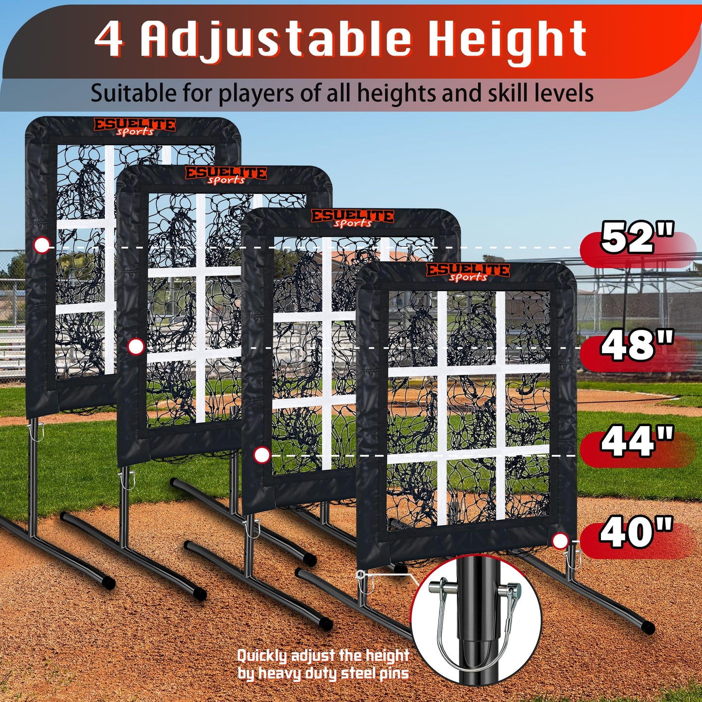 9 Hole Pitching Net with Strike Zone, Baseball Pitching Target, Softball Pitching Net, Portable Pitcher Training Equipment Height Adjustable（Black）