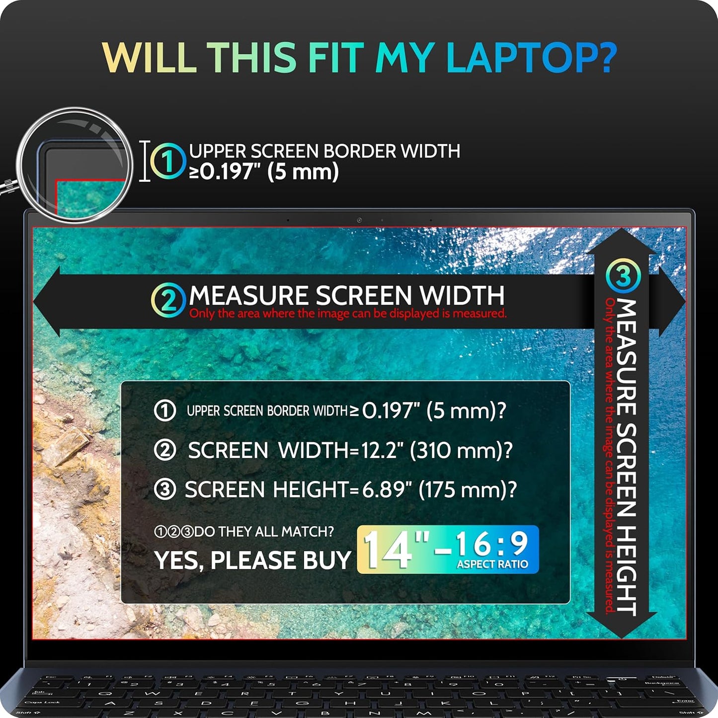 14 inch 16:9 14" Peslv Magnetic Laptop Privacy Screen for Computer Monitor, Removable Anti Glare Protector Blue Light