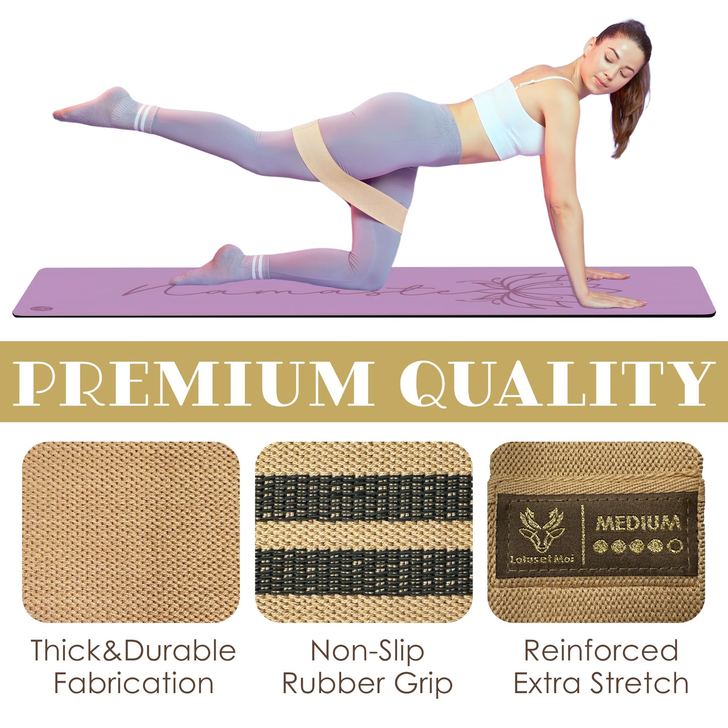Lotus et Moi Resistance Loop Exercise Bands, 3 Set of Stretch Bands for Booty Legs, Pilates Bands, Resistance Bands for Fitness, Strength Training, Physical Therapy, Workout Bands for Women, Yoga Band