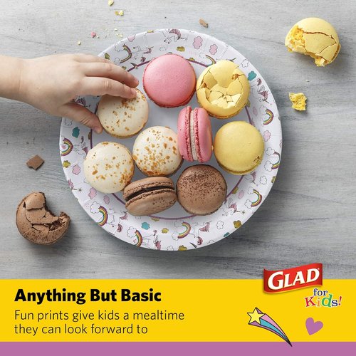 Glad Unicorn Theme Kids Plates - Heavy-Duty Disposable Paper Plates | Soak-Proof, Microwave Safe, 8.5 Inch, 20 Count