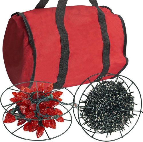 Dazzle Bright Christmas Lights Storage Bags - Red Tear-Proof Oxford Fabric with 3 Metal Reels