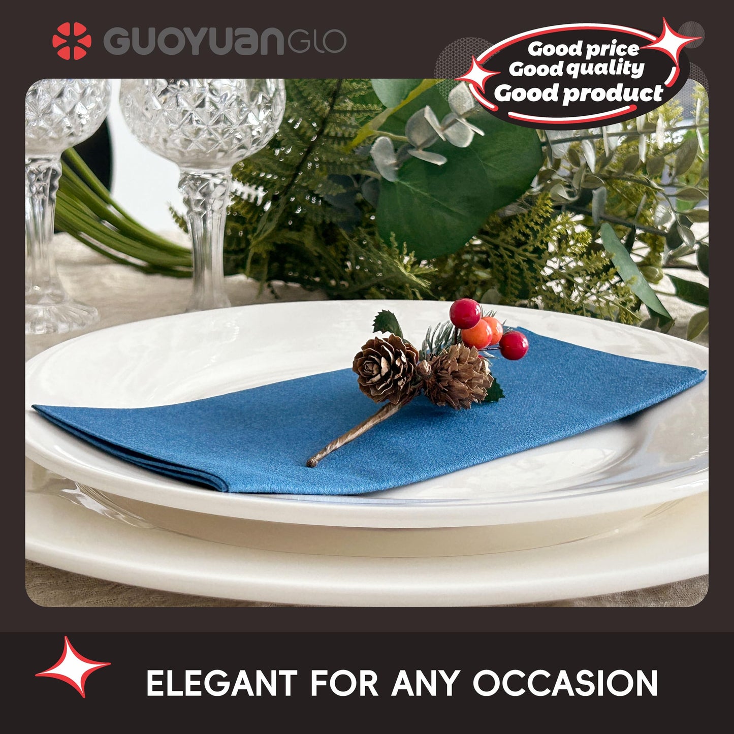GUOYUANGLO Disposable Linen Feel Dinner Napkins Blue Cloth-Like Paper Napkins Disposable Guest Napkins for Dinne,Parties, Weddings or Events,16”x16”-50 Pack