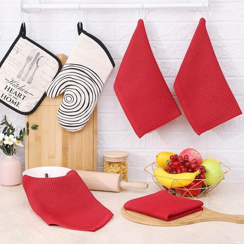 Homaxy 100% Cotton Dish Cloths - Ultra Soft, Absorbent & Quick Drying | 12x12 Inches, 6-Pack, Red