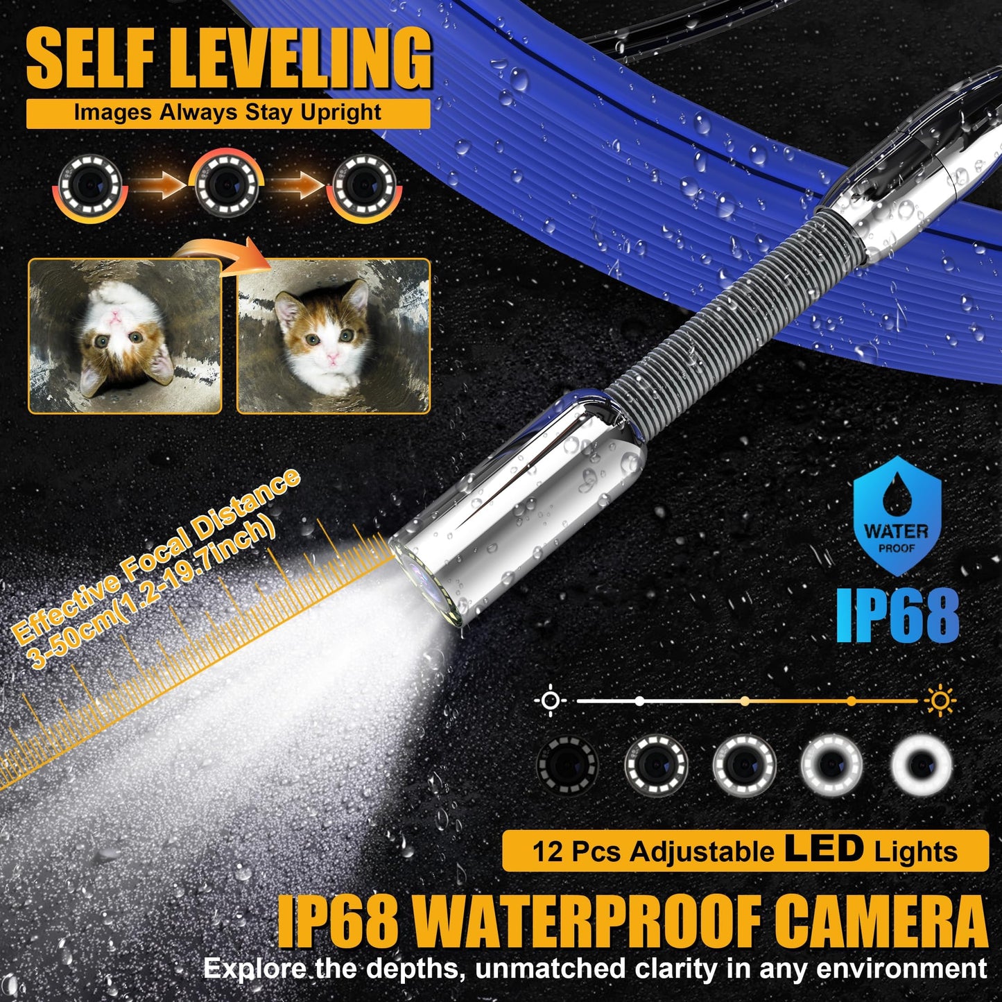 Sewer Camera 165FT, Self Leveling Drain Camera with Meter Counter, 7mm Thick Cable, 9" HD Screen 1080P Plumbing Cameras Snake with Light, 5100mAh Battery Duct Pipe Video Inspection Cam DVR 32GB