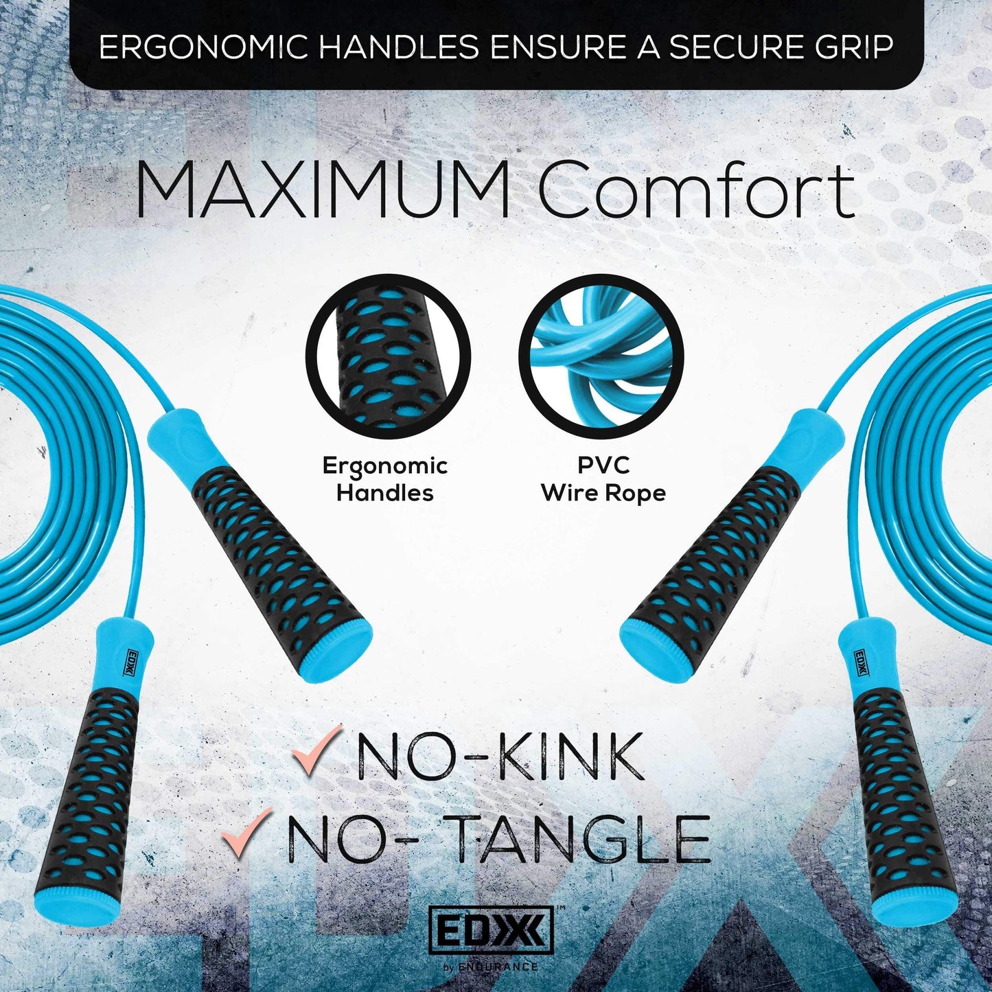 EDX Jump Rope for Fitness, Workout, Exersise - Tange-Free, Hand Grip | 10 ft, Blue