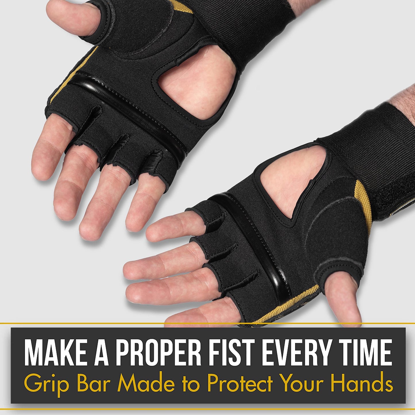 Quick Gel Boxing Wraps Under Boxing Gloves - Kickboxing MMA Muay Thai - Fist, Knuckle, Wrist Wrap Protection Inner Glove Hand Wraps - Men Women Kids - MoneyFyte (Black/Gold, S/M)