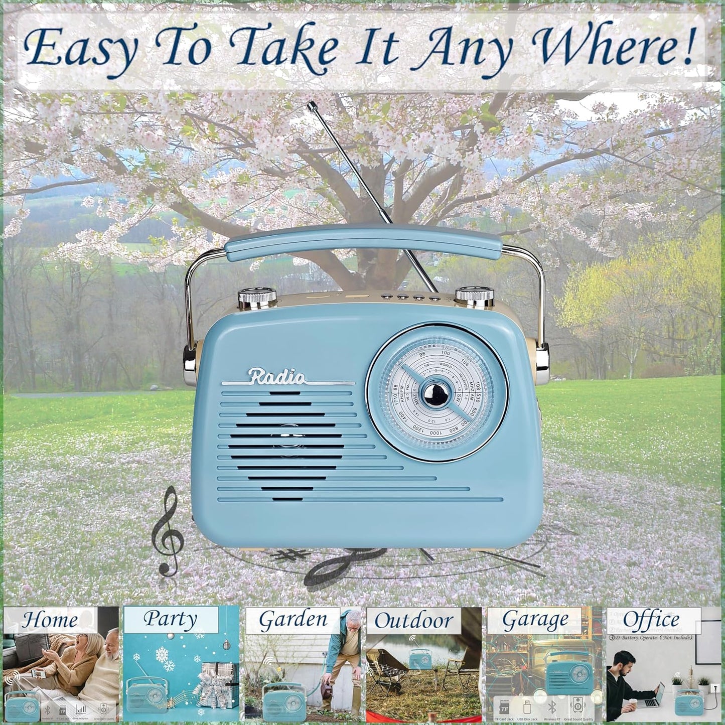 WENPZERAY 4 5W Portable AM FM Shortwave Vintage Radio Multifunctional Bluetooth Speaker Power Options Speaker TWS
