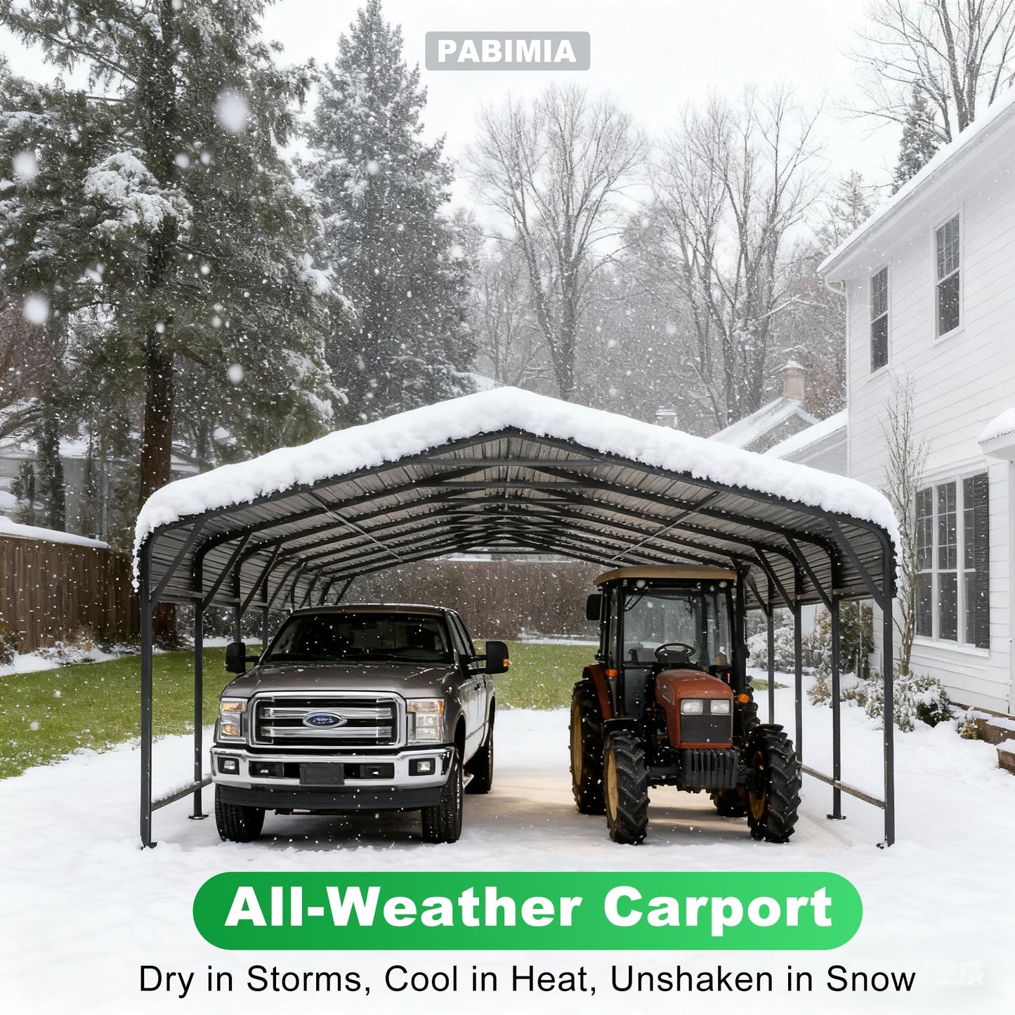 PABIMIA 20x40 Heavy-Duty Metal Carport, Galvanized Steel Shelter for Pickup Trucks, Boats, Cars & Tractors, All Weather Protection Outdoor Vehicle Cover
