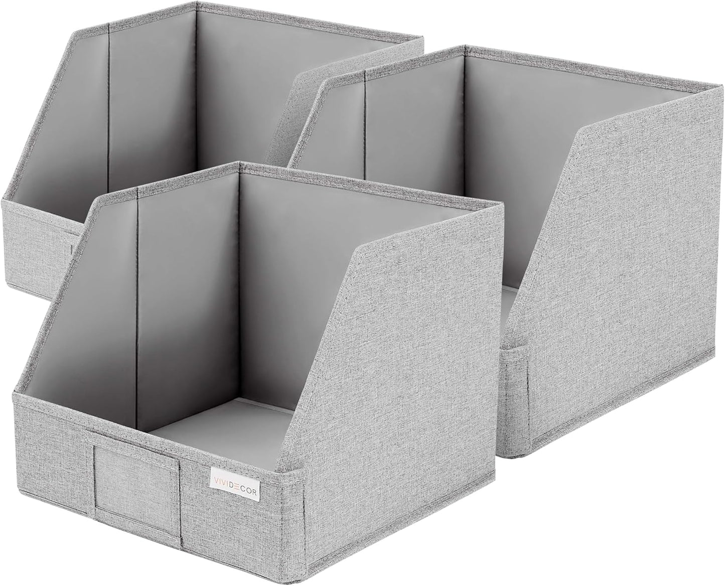 VIVIDECOR Trapezoid Closet Bins - Light Gray Fabric Storage Baskets, 12x12x10, 3 Pack | Collapsible Organizers
