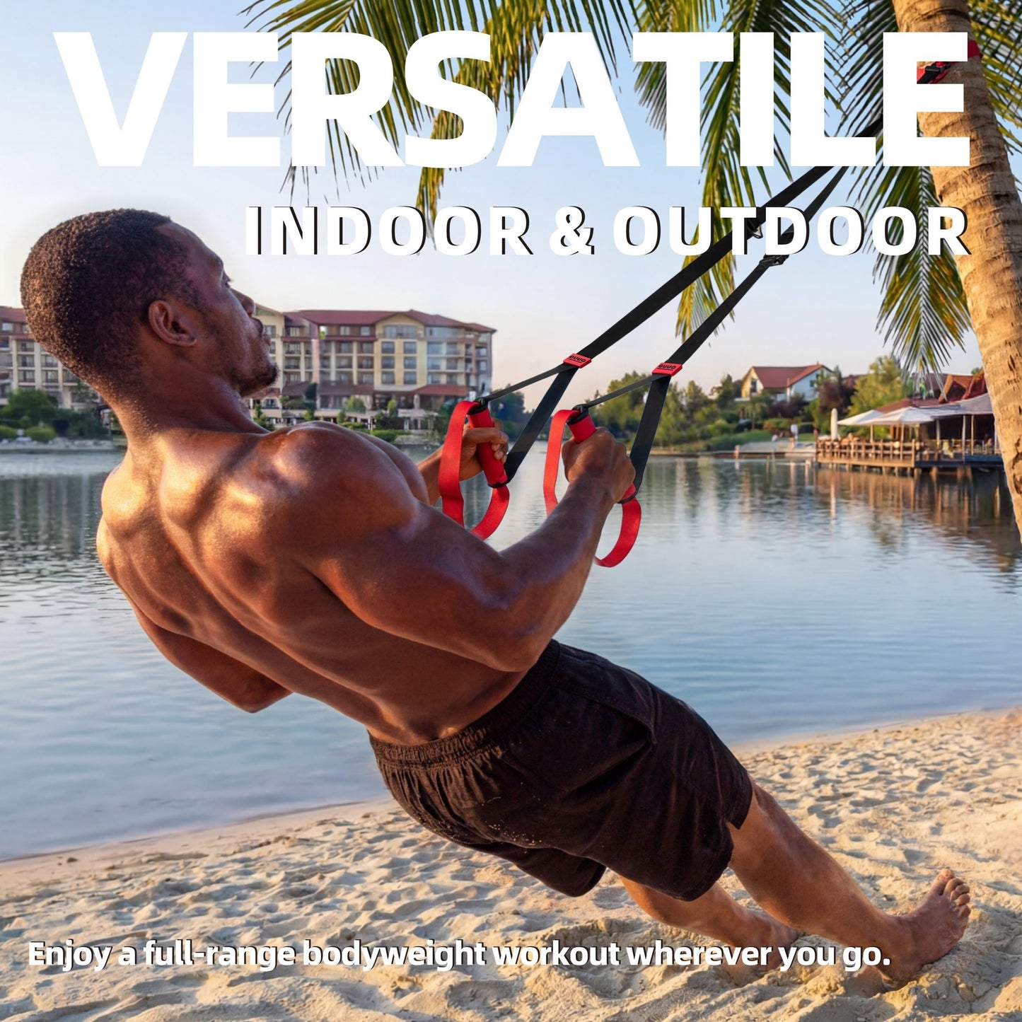OUUO Suspension Straps Trainer with Integrated Door Anchor, All-in-One Bodyweight Training System for Home & Outdoor Use - Quick Setup in 1 Second