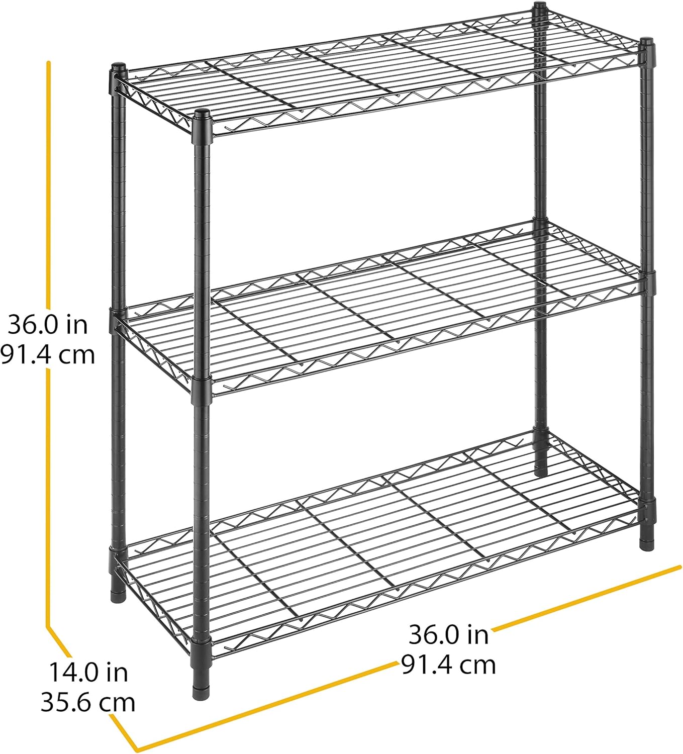 Whitmor 3 Tier Metal Shelving Unit - Heavy Duty Storage Shelves with 400 lbs Capacity Each | Adjustable, Easy Assembly, Black, 36"L x 14"W x 36"H