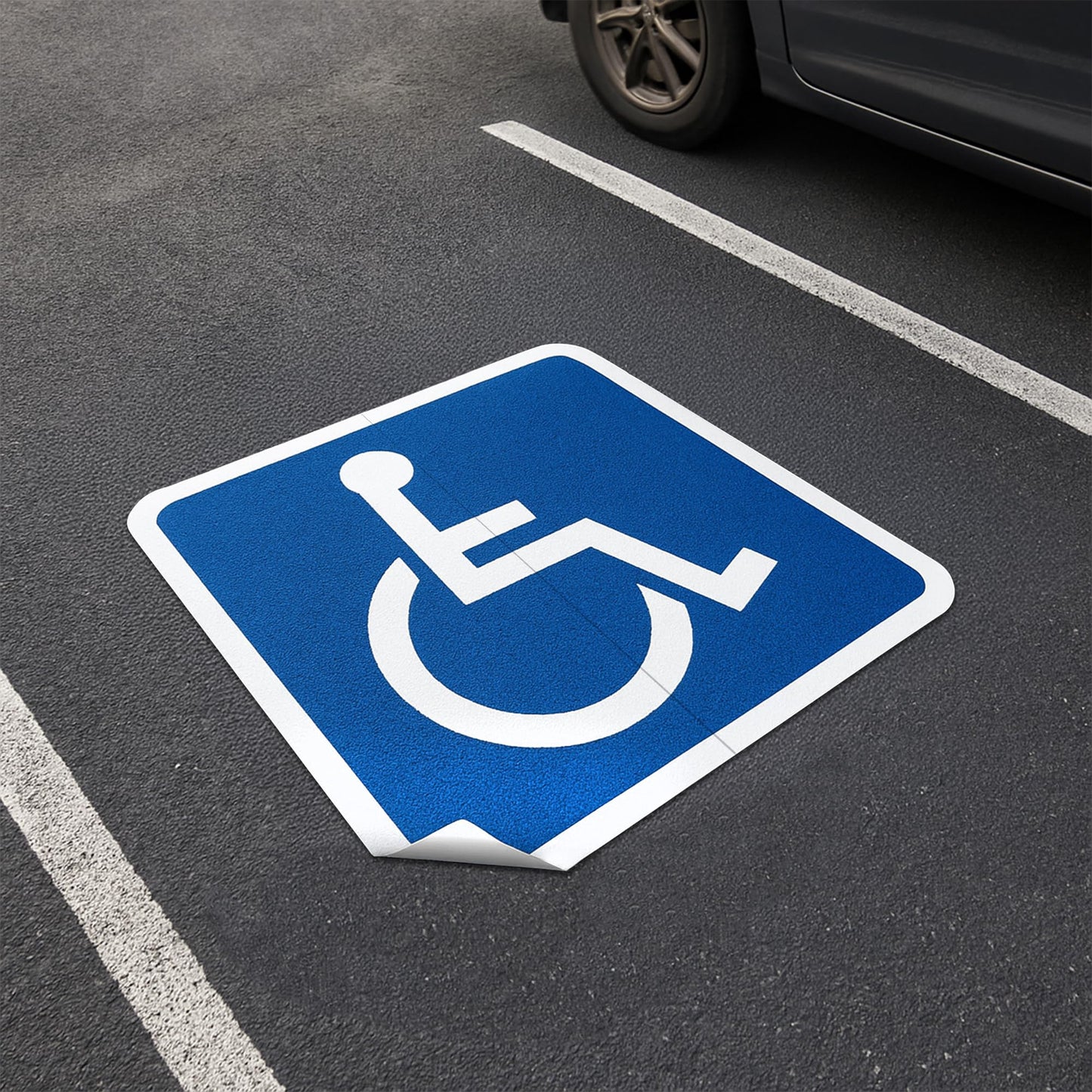 Handicap Parking Sign- Heat Applied Preformed Reflective Pavement Marking Sign for ADA Compliant Parking Lots, DuraMark, Blue and White, 48" x 48"
