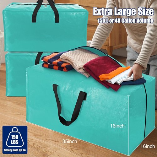 Cosy Family Extra Large Moving Bags - 8 Pack with Backpack Straps & Strong Zippers | 40 Gallon, Aquamarine