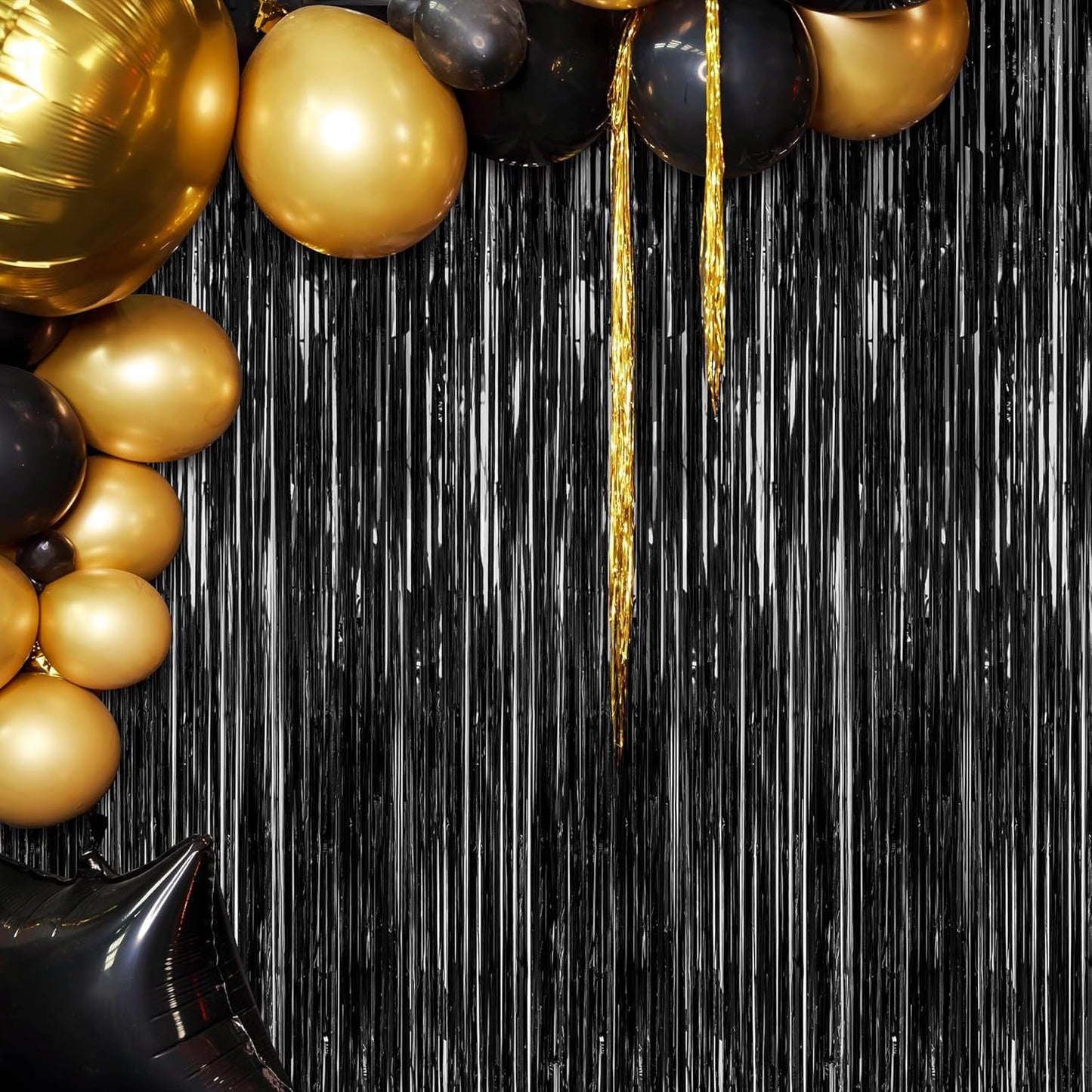 2026 Graduation Party Decorations by [Brand Name] - 2 Pack Black Backdrop & Metallic Fringe Curtains | 3.28 FT x 7.05 FT