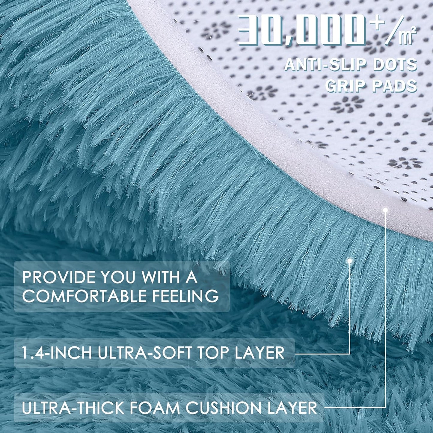 OLANLY Round Slate Blue Area Rug - Soft, Fluffy, Machine Washable 3 ft Circle Carpet for Bedroom & Living Room