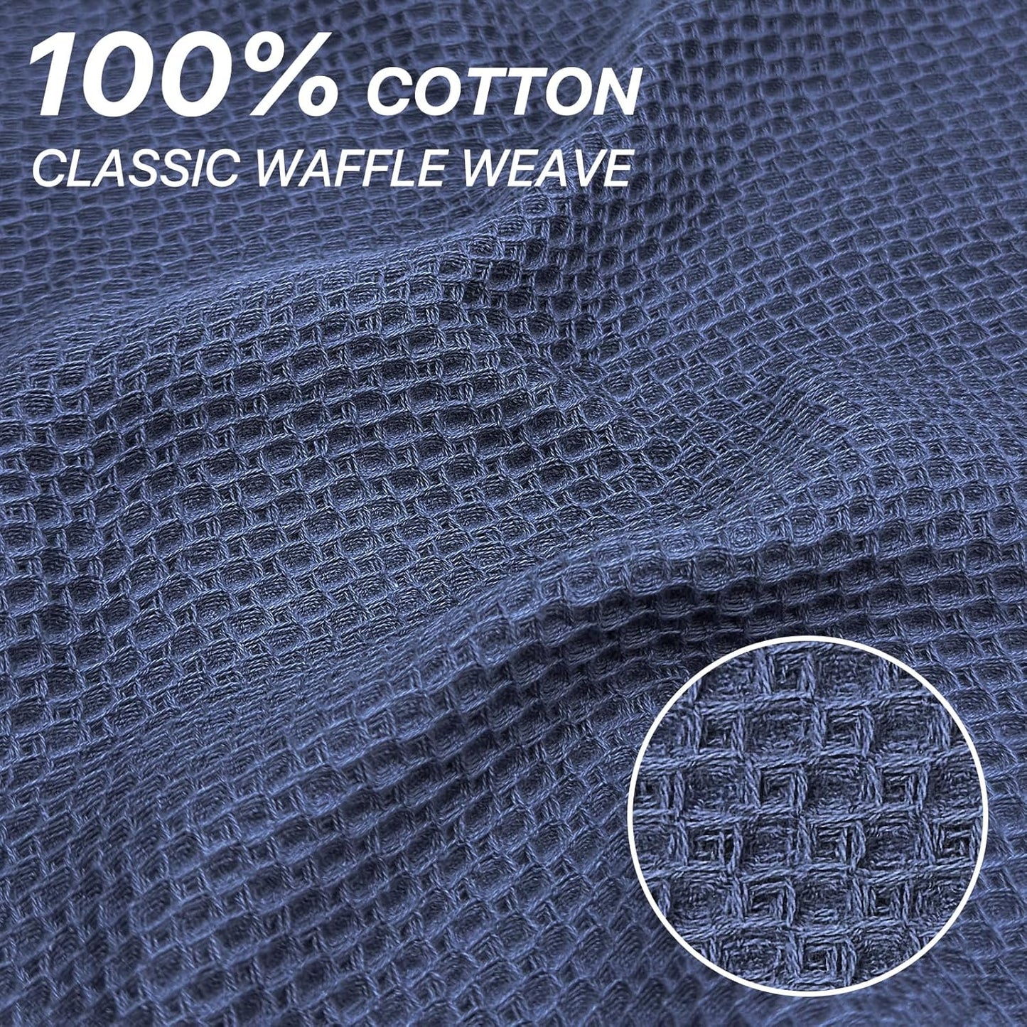 Skiennix 100% Cotton Waffle Weave Kitchen Towels - Ultra Soft & Absorbent Dish Cloths | 6 Pack, Dark Blue, 12x12 Inches