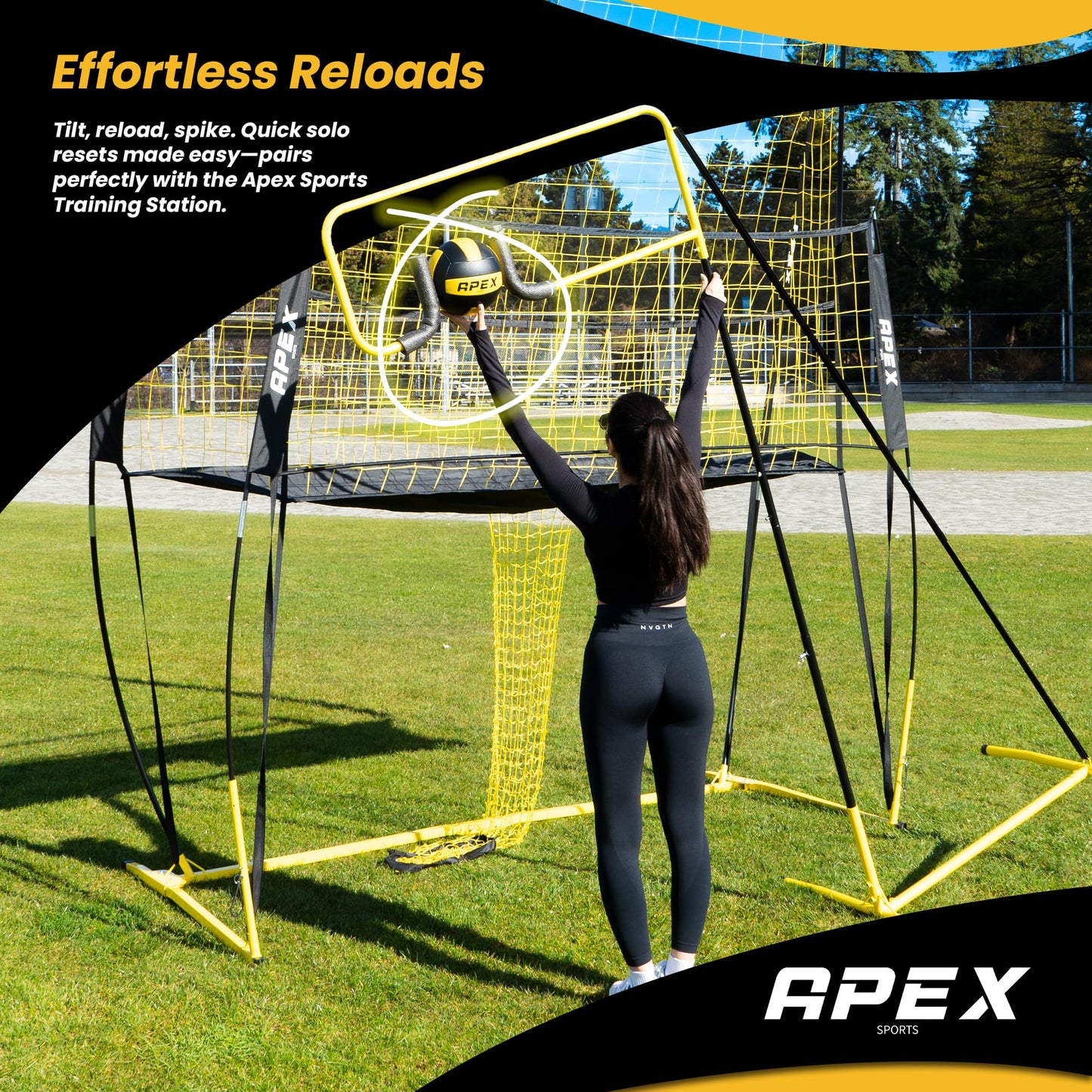 Apex Sports Volleyball Spike Trainer – Adjustable Solo Practice Station for Hitting & Spiking – Durable 25lb Base, Easy Ball Reload – Indoor/Outdoor Training Aid for All Skill Levels