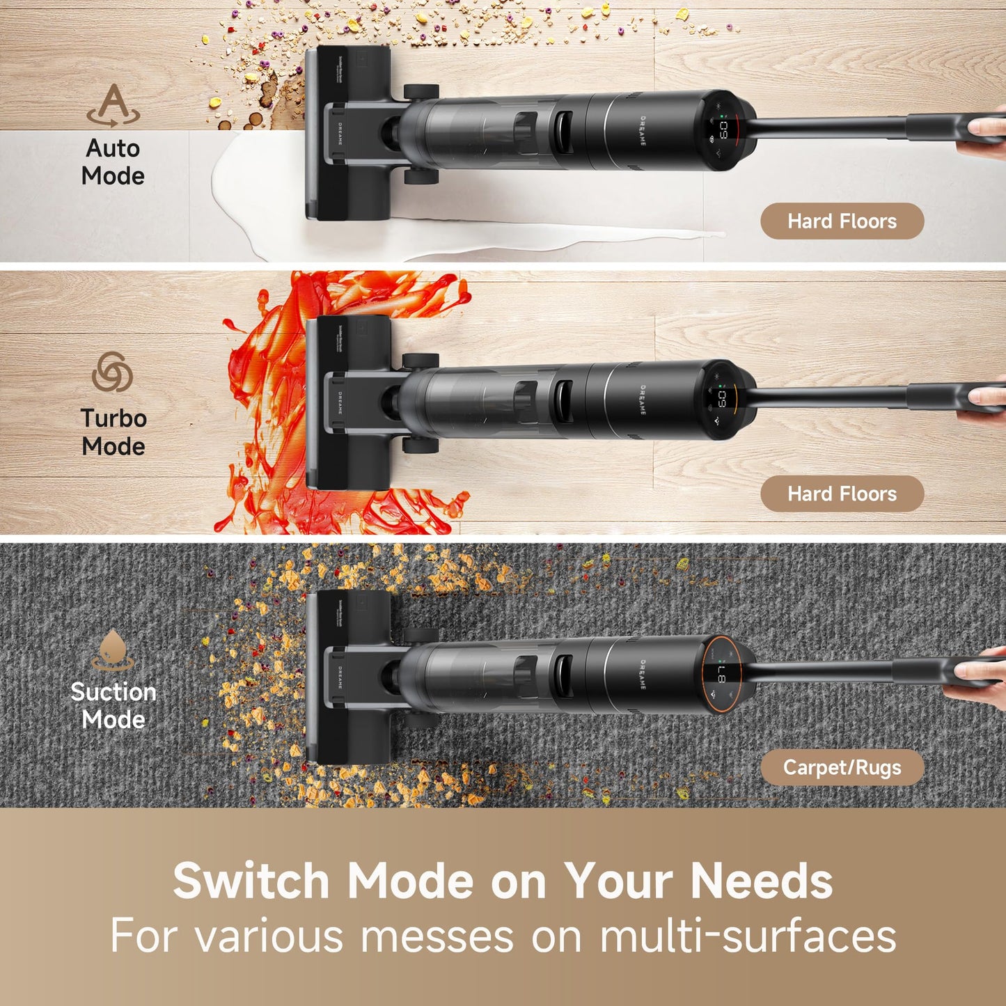 DREAME H12S Cordless Vacuum Mop, Vacuum and Mop at The Same Time, Wet Dry Vacuum for Hard Floors, Edge Cleaning, Hot Air Drying, Smart Floor Cleaner Machine Great for Sticky Messes on Multi-Surfaces