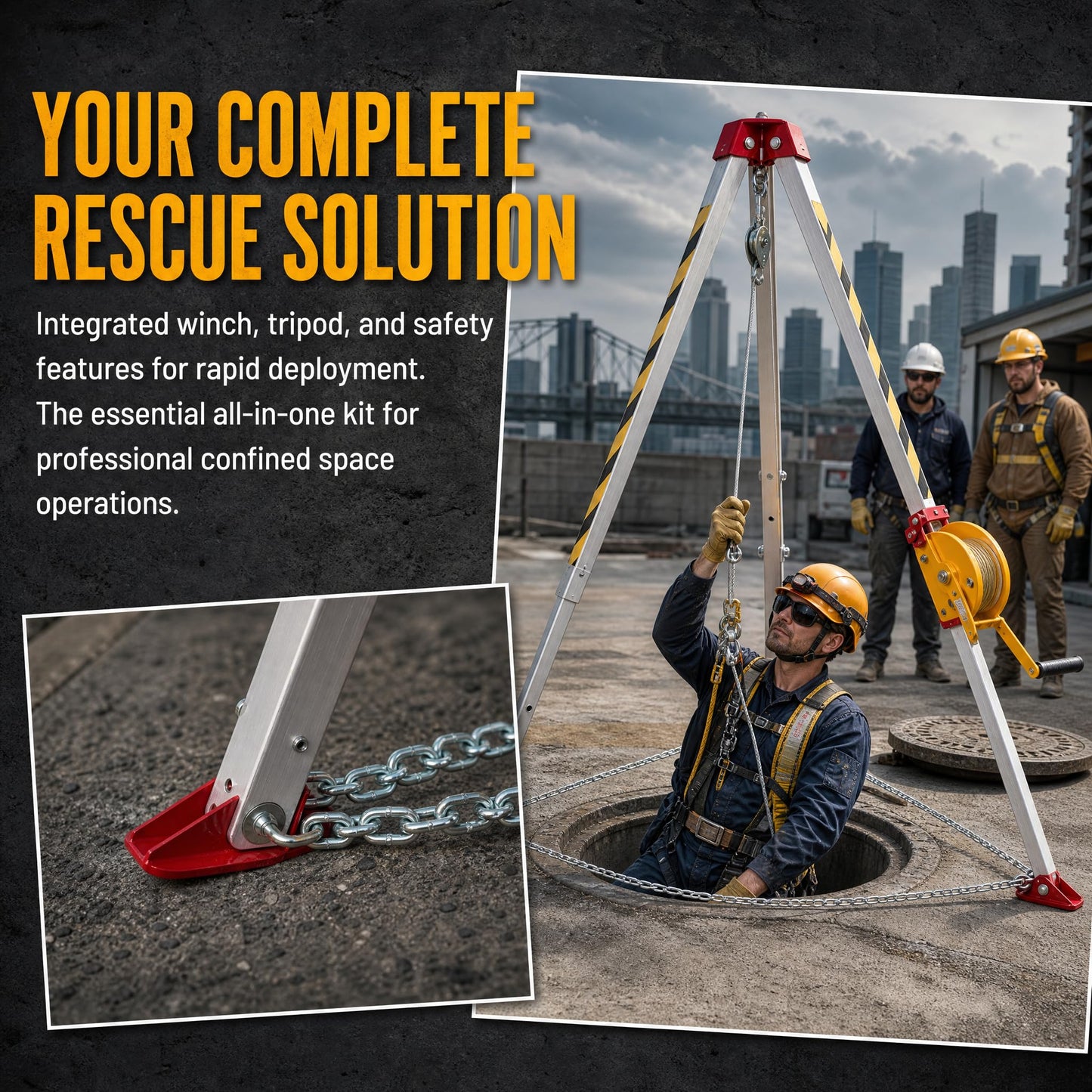 Confined Space Tripod 1800lbs Rescue Tripod Kit with 98.43ft Steel Wire Rope Fall Protection Equipment Aluminium Alloy Adjustable Height 4.40-7.1FT Lifting Winch Safety Equipment