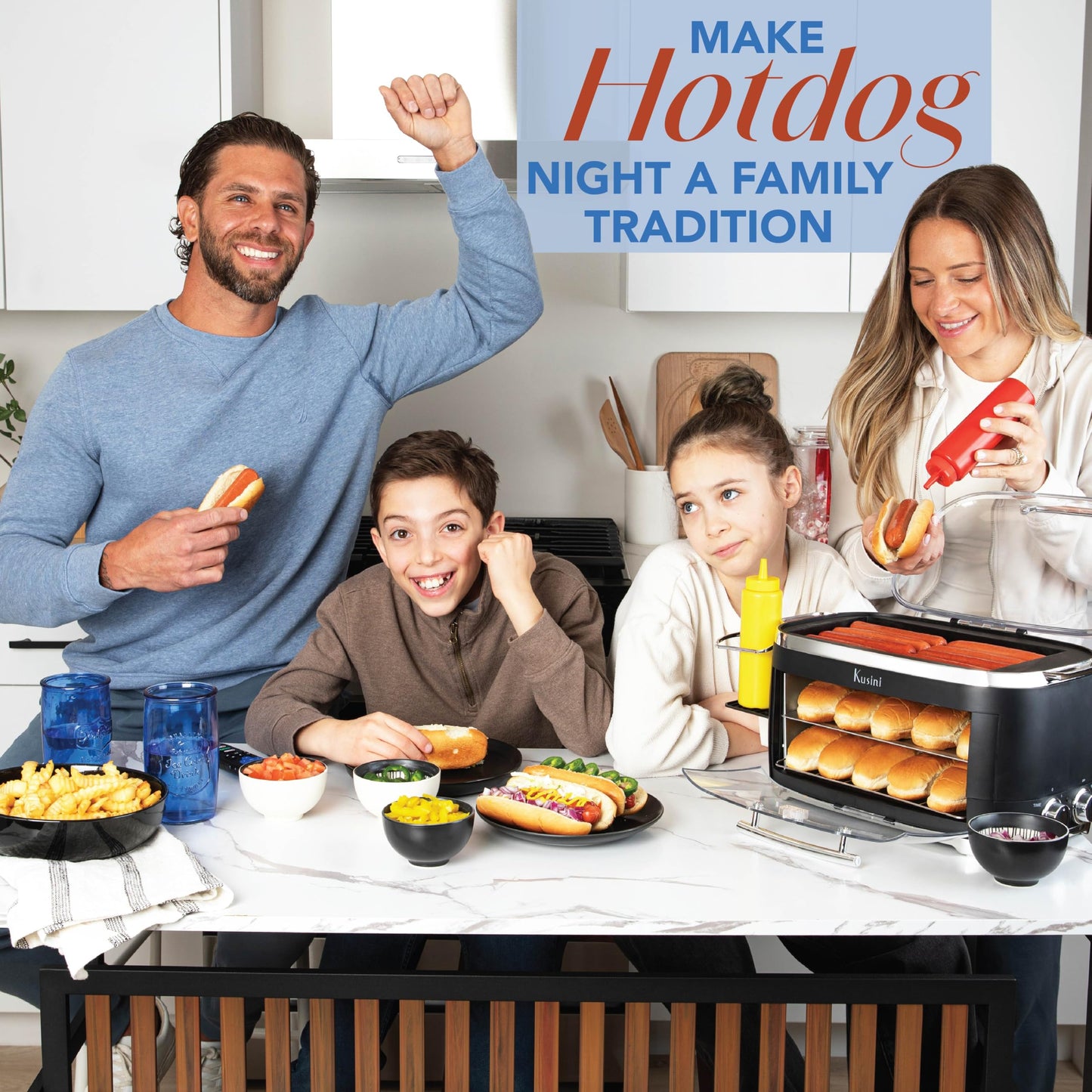 Kusini Hot Dog Roller Grill & Toaster Oven - Holds 8 Hot Dogs & 8 Buns, keep warm Option & Condiment Holder - Kitchen Appliance Hot Dog Cooker Machine - Hosting Party Essential, Unique Gifts Idea