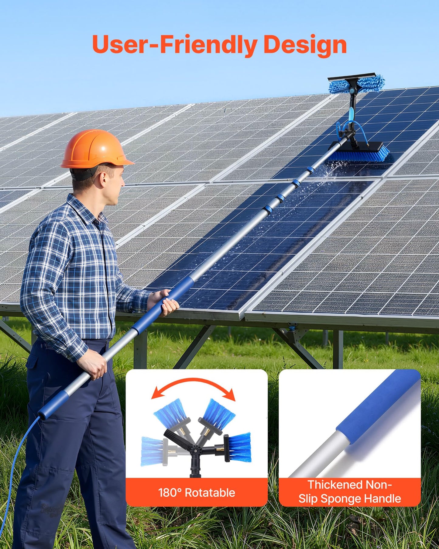 VEVOR Solar Panel Cleaning Kit, 26 ft, Water Fed Pole Kit with Cleaning Brush, Soap Dispenser, Extendable Aluminum Telescopic Pole, 180° Rotatable Brush Head, for Roof Mounted Solar Panels, Windows