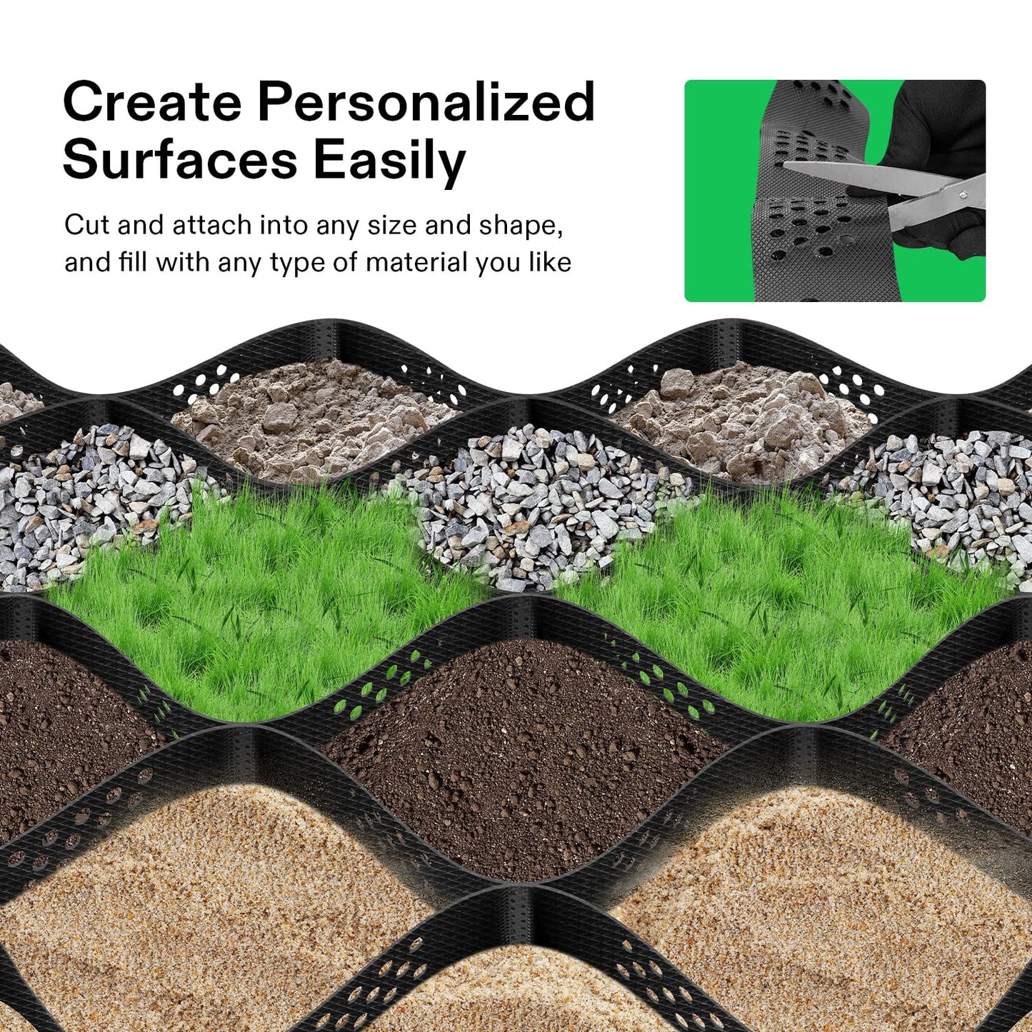 VIVOSUN 3’’ Depth Ground Grid, 9x17 ft, High-Density HDPE Geo Cell, 1885 lbs per sq ft Load, Foldable & Tensile, Easy Installation with Gloves, Perfect for Gardens, Driveways, Pathways