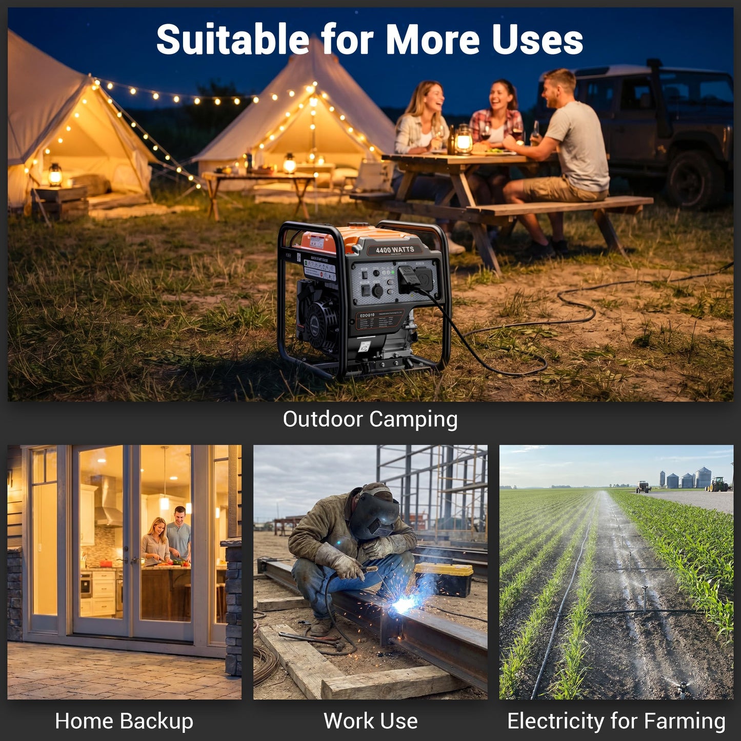 4400 Watt Open Frame Inverter Generator, Gas Powered Portable Generator for Home Backup, RV Ready 30A Outlet, ECO Mode, Quiet Operation, Low Oil Shutoff, Emergency Power, EPA Compliant