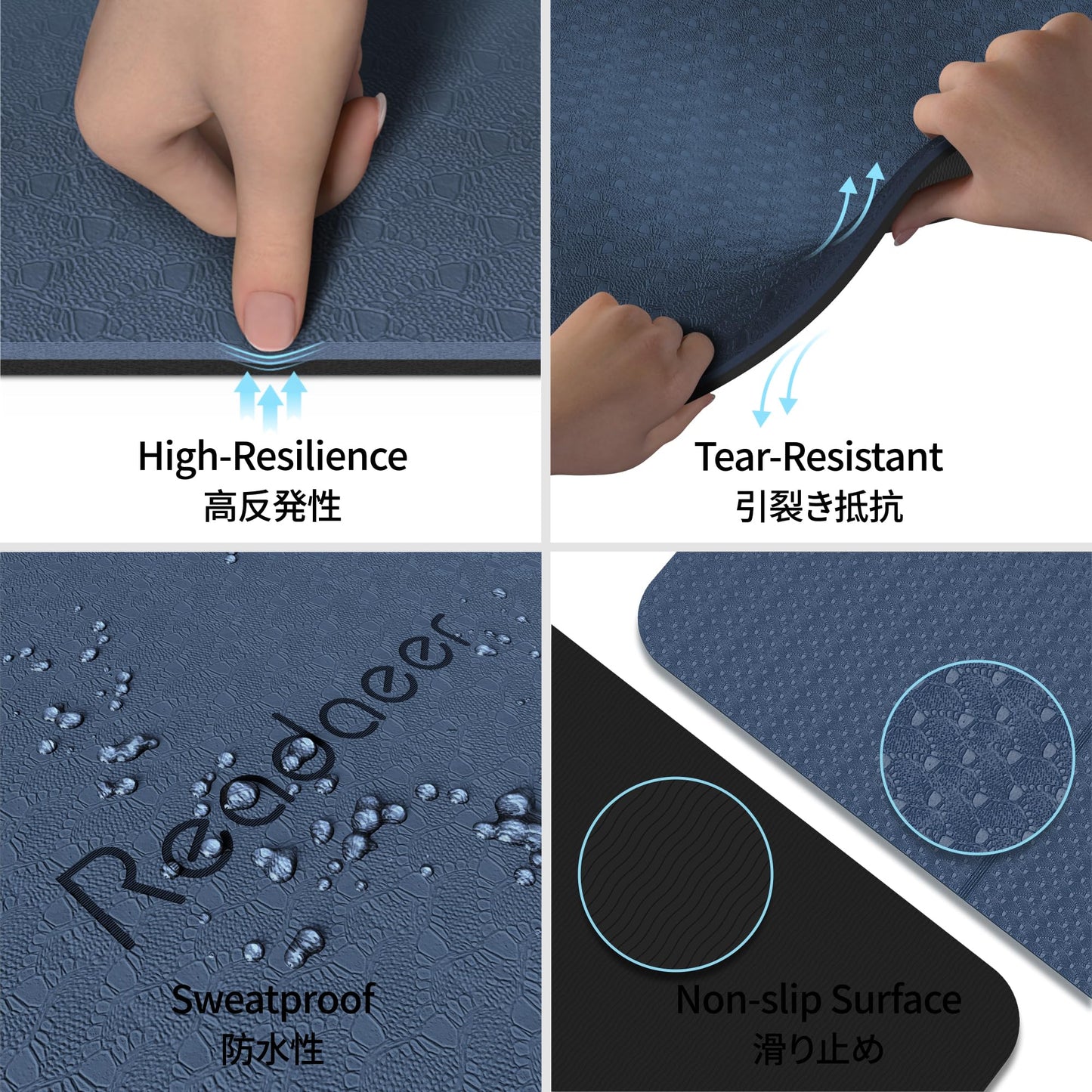 Readaeer Foldable Yoga Mat for Travel Folding Yoga Mat 6mm Thick with Carrying Bag, Non-Slip TPE Exercise Pilates Mat for 72" L x 24" W x 0.24 Inch (Blue)