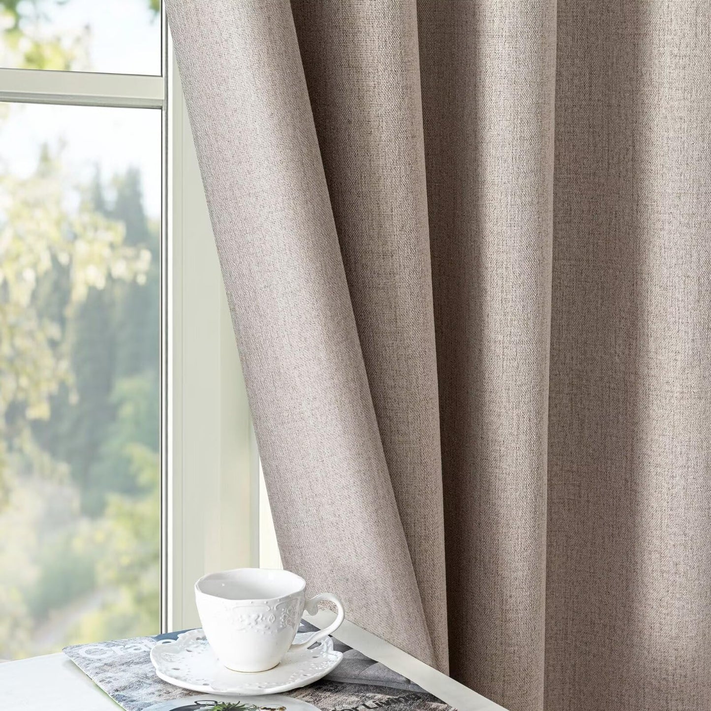 Zyvola 100% Blackout Curtains 96 inch Length 2 Panels Faux Linen Long Drapes for Bedroom Living Room Black Out Room Darkening Curtain Thermal Insulated Back Tab Rod Pocket(W52 x L96, Beige)