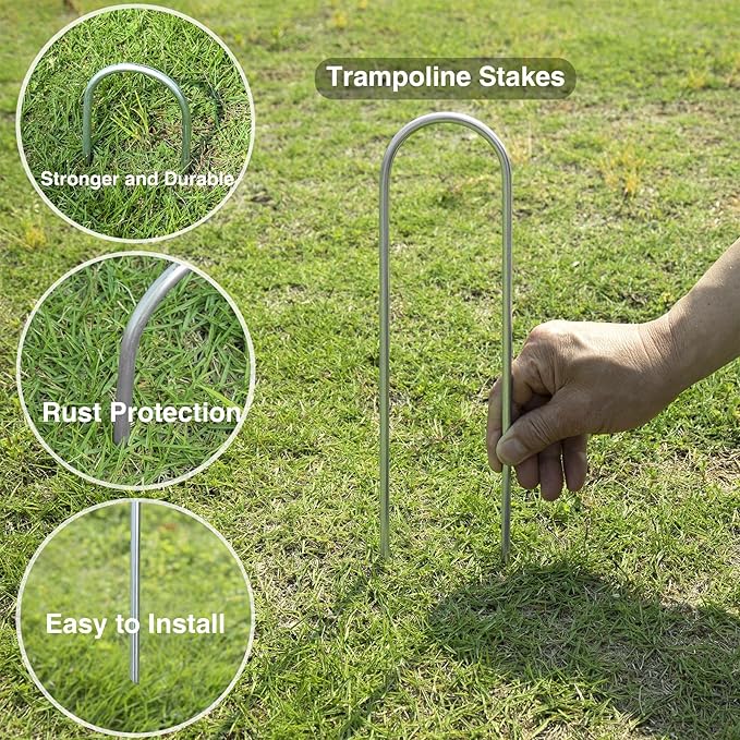Heavy Duty Trampoline Stakes Anchors High Wind U Type Sharped Ends Safety Ground Anchors Galvanized Steel 11.8 inch for Soccer Goals,Tents and Garden Decorations