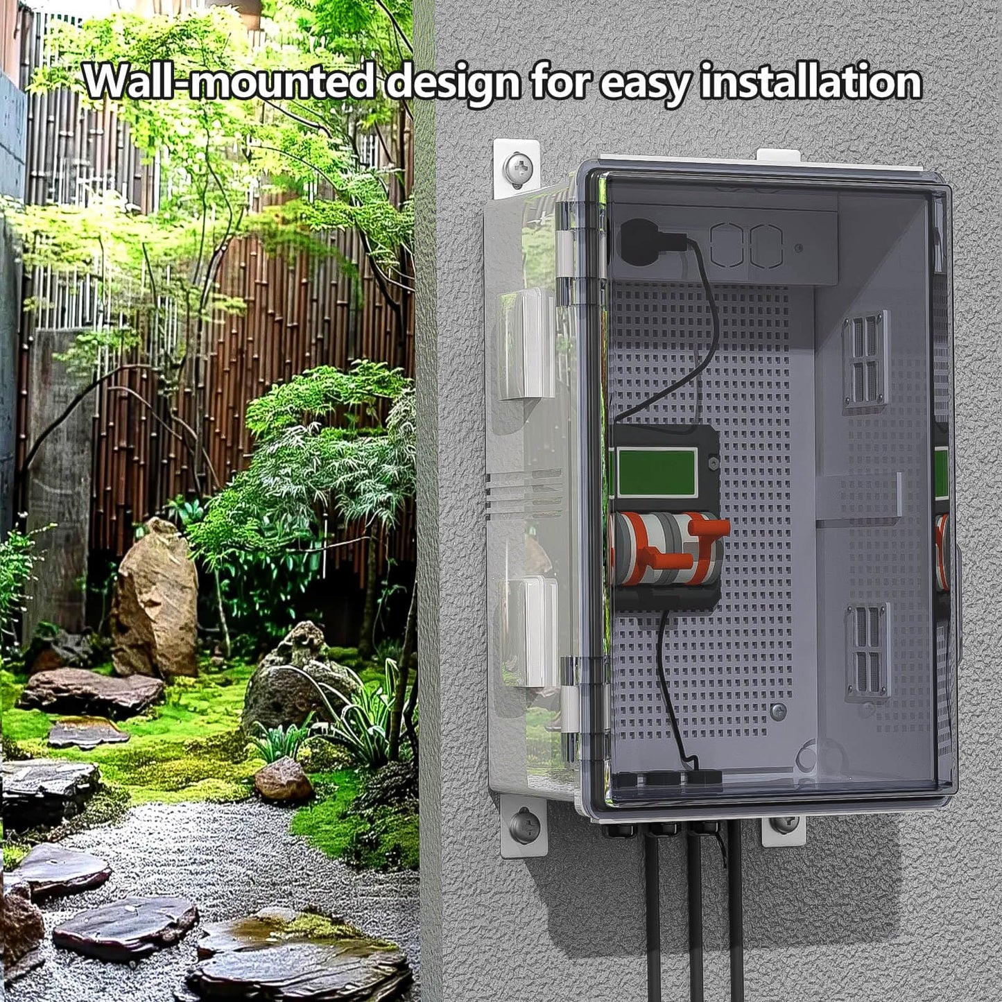Waterproof ABS Enclosure Cabinet Junction Box, Ventilated Design, Indoor/Outdoor Use, with Mounting Panel, High Power Outlets. (Clear Cover, 19.7"x15.7"x7.9")