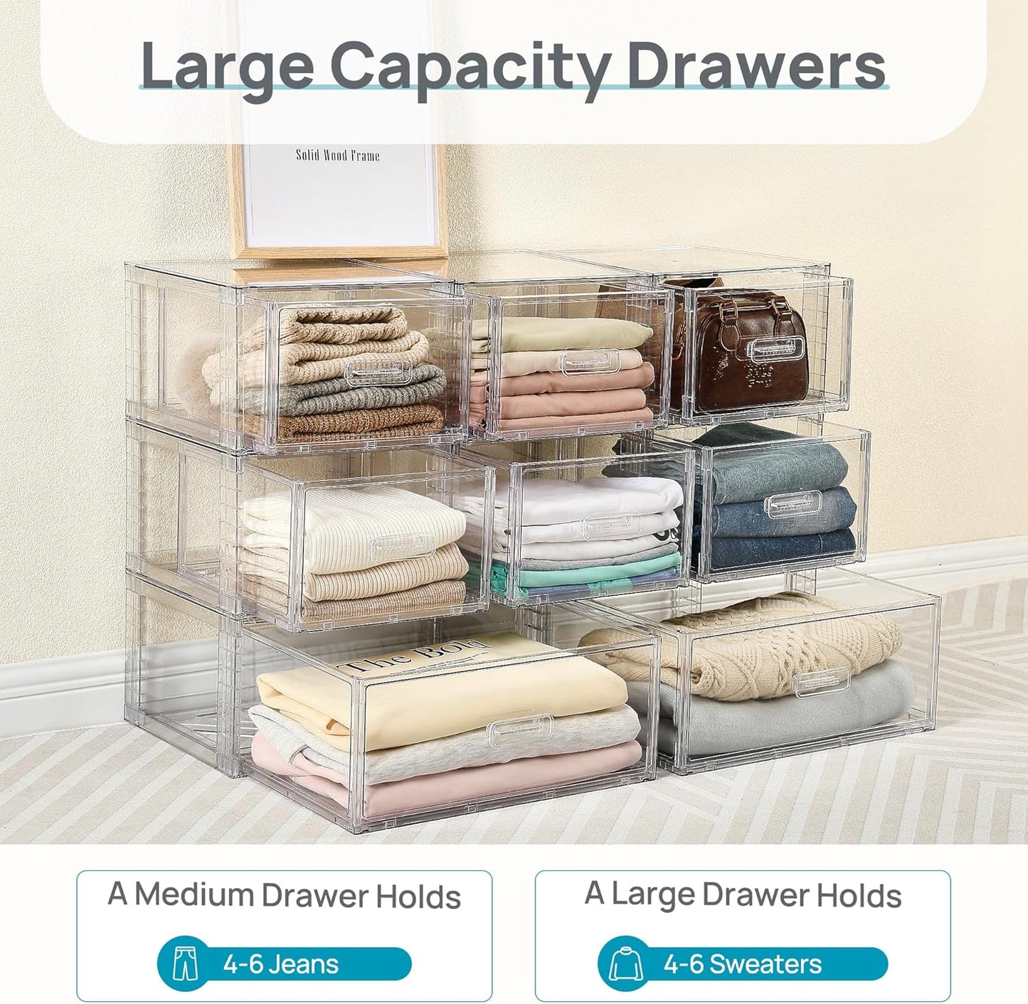 Vtopmart 18QT Clear Stackable Storage Drawers - Easy Assembly Closet Organizers | Medium Plastic Bins for Kitchen & Bathroom
