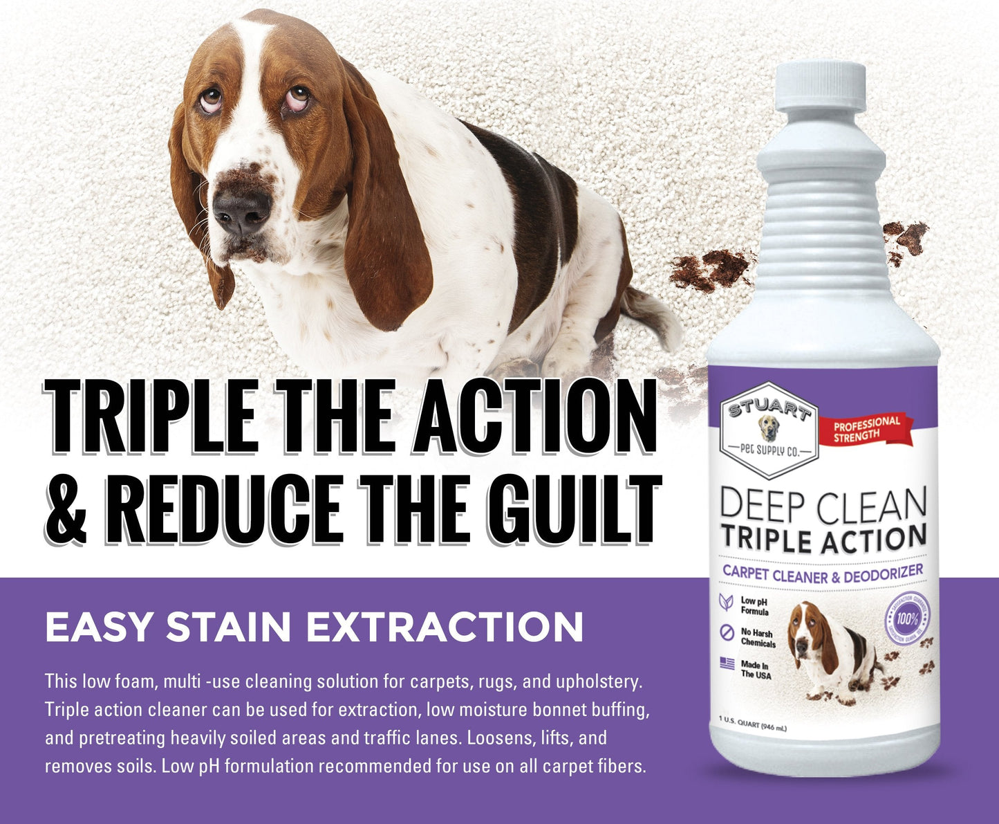 Stuart Pet Supply Co. Professional Strength Deep Clean (Gal.) 3X Carpet Cleaner Solution & Deodorizer, Concentrated Encapsulating Carpet Shampoo, Pet Odor & Dirty Carpet Cleaning Solution 128 fl oz.