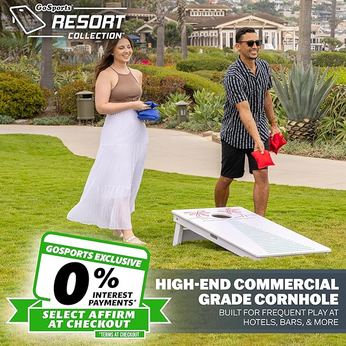 GoSports 4 x 2 ft Resort Collection All Weather Cornhole Boards - Choose Rustic, Beach, White DIY, Blue Stripe, Palms - Regulation Size Set