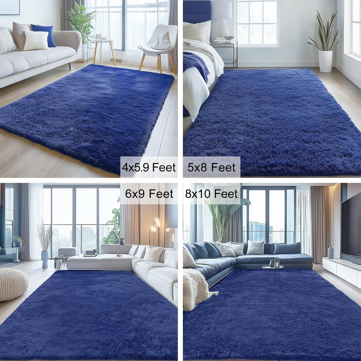 OLANLY Small Bedside Rug - Soft, Machine Washable Shaggy Carpet for Bedroom & Nursery | Navy Blue