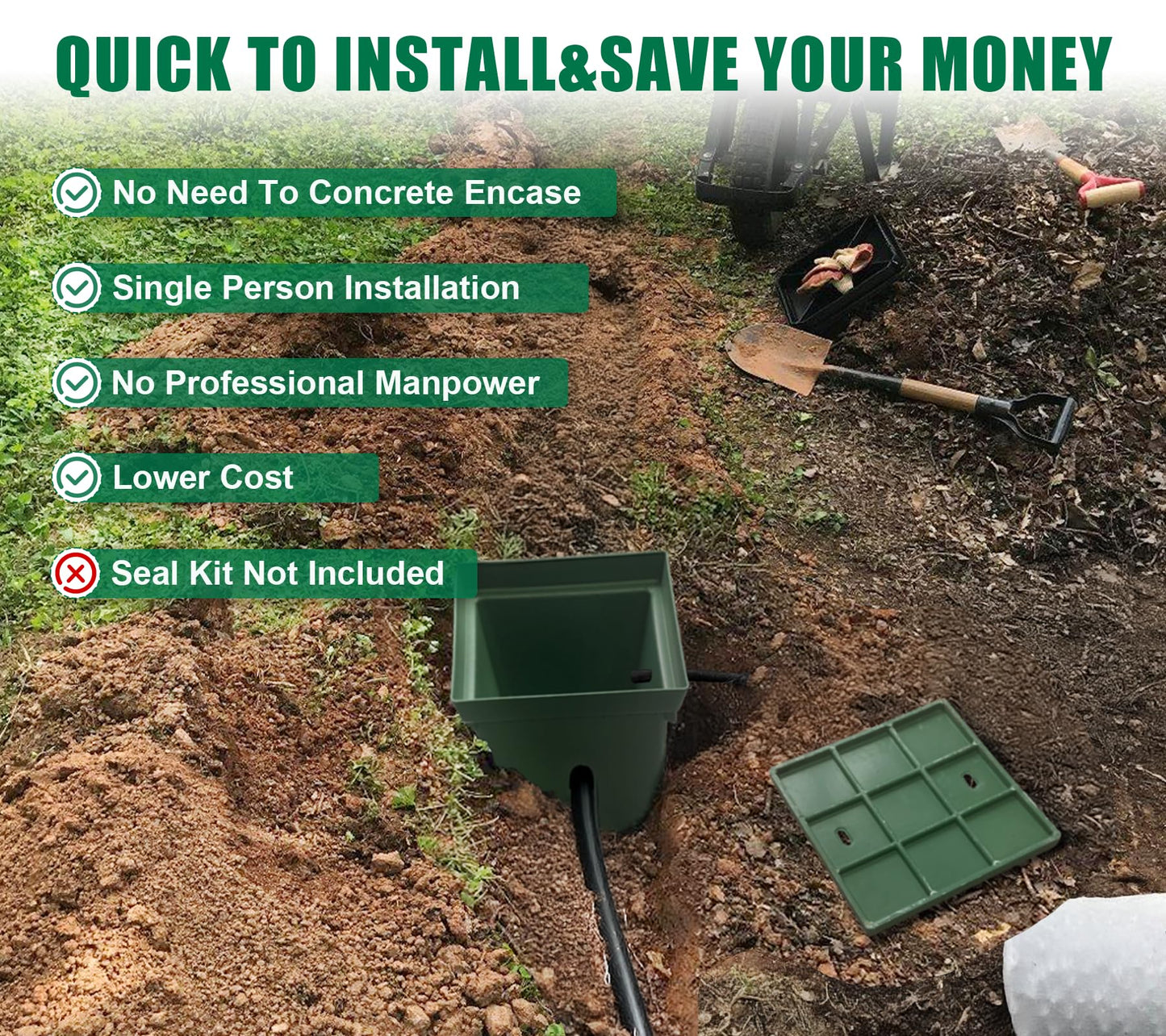 Natotela 20x20x20in Underground Splice Boxes W/FRP Inspection Lid Large Enclosure Pit Precast Polyethylene Distribution Pull Box Access Electrical Junction Drillable Tapered Wiring Cable Chamber