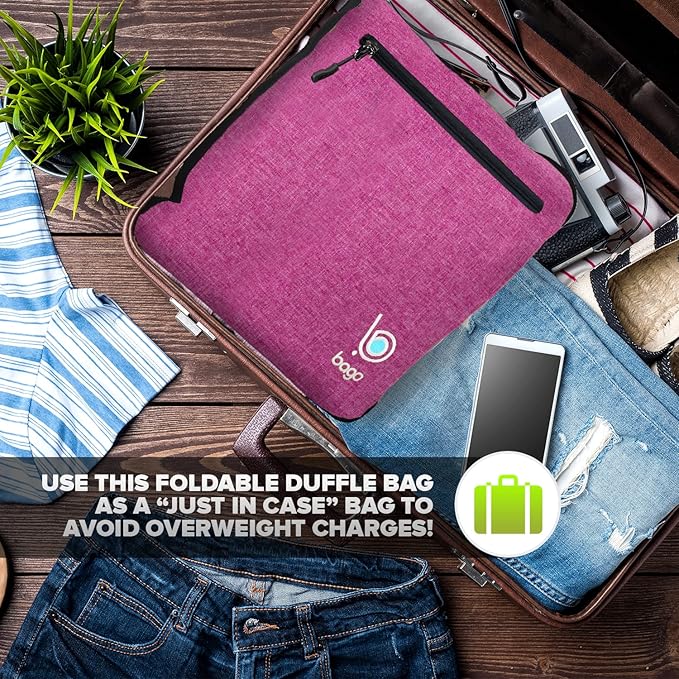 Bago Large Foldable Duffel Bags for Traveling Women & Men - 100L Packable Duffle Bag for Travel with Shoe Compartment - Water Repellant, Heavy Duty, Lightweight Folding & Collapsible (SnowPink)