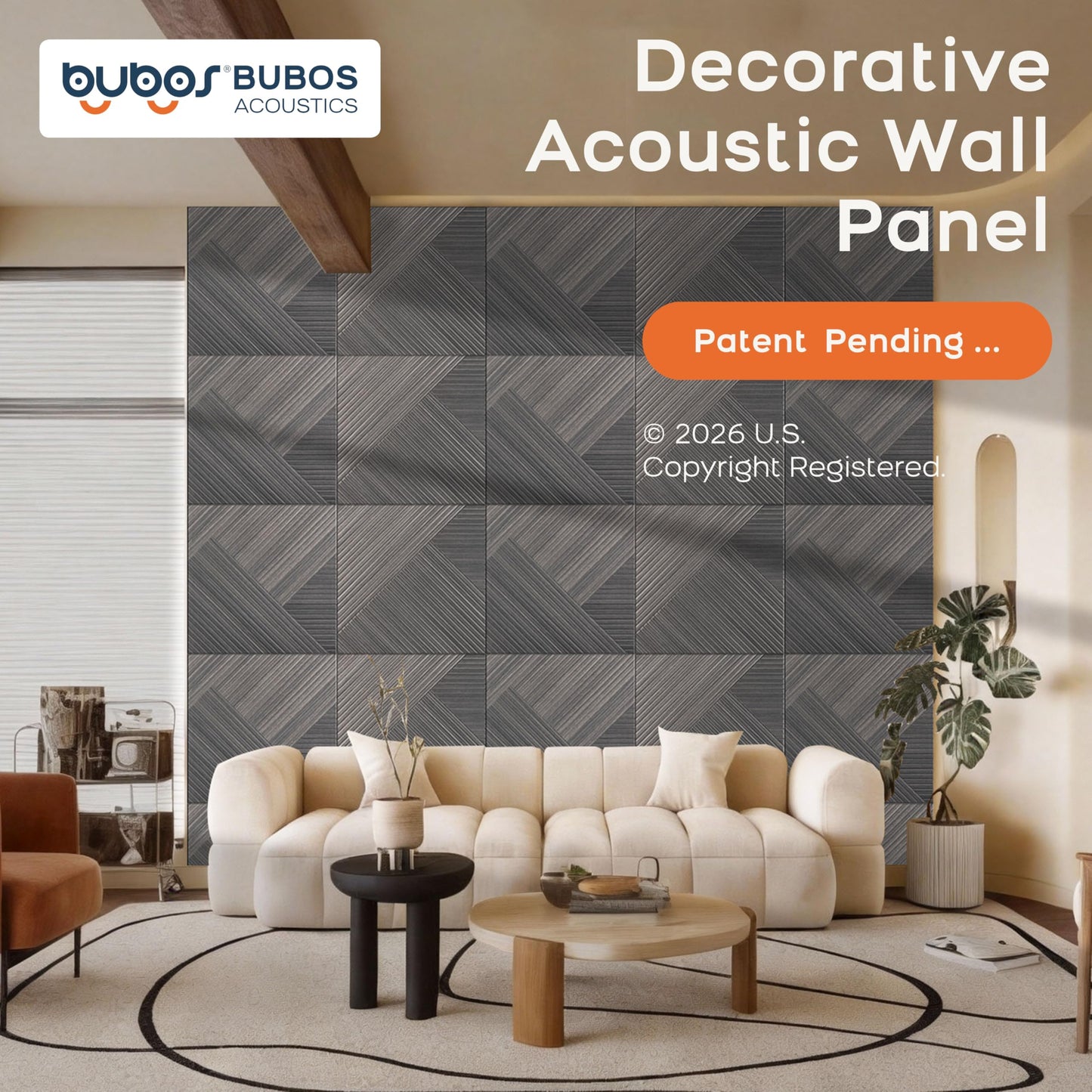 BUBOS 6 Pack Acoustic Wood Wall Panels, 23.6x23.6 Inch Sound Absorbing Panels with Full Adhesive Backing, Decorative Peel and Stick for Recording Studio & Home Office(Black Walnut)